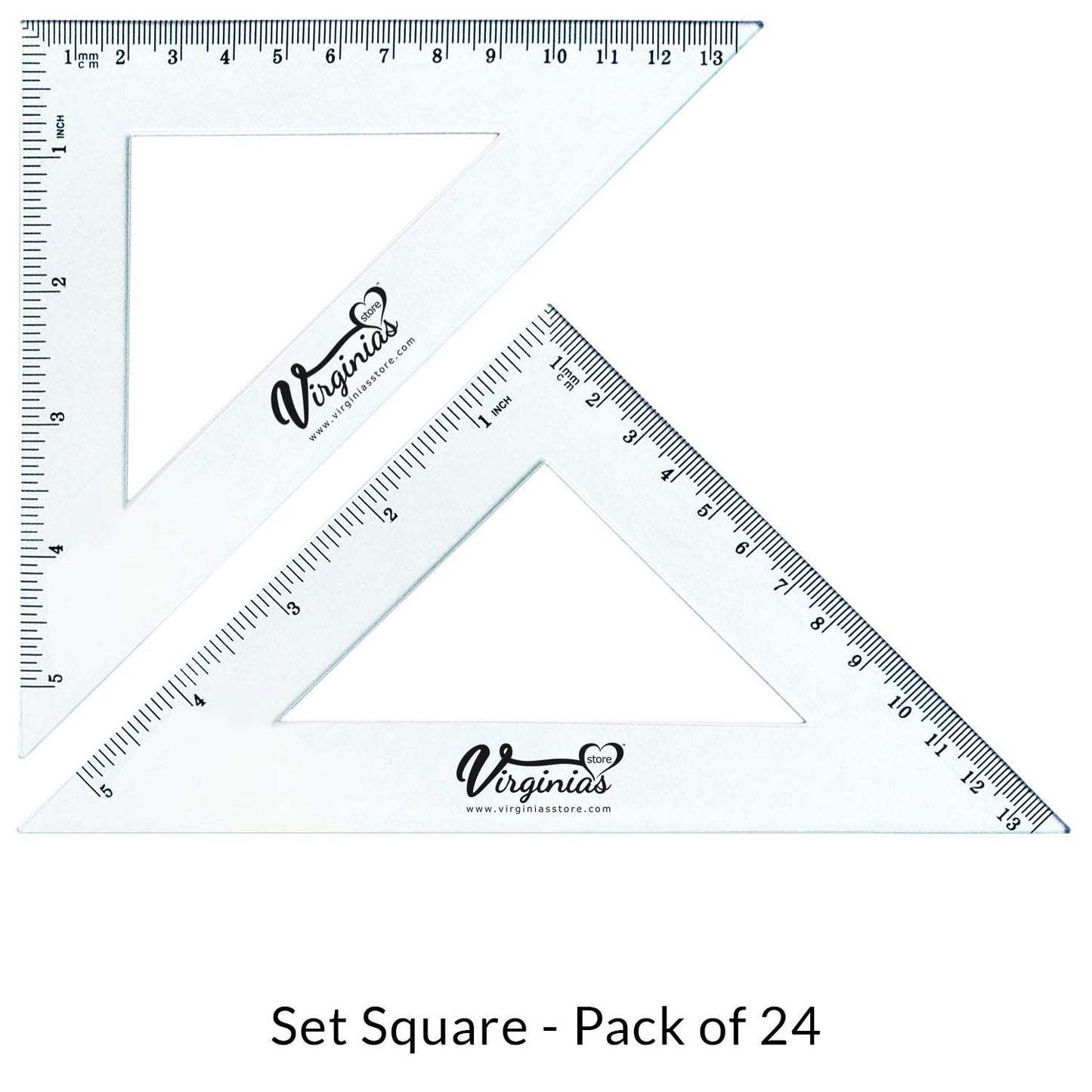 Virginia's Store 5 inch/13cm 90 Set-Squares Pack of 24, Crystal Clear Transparent, Shatter Resistant Plastic, Single-piece Plastic Molding, Drafting Tool Set, Ruler