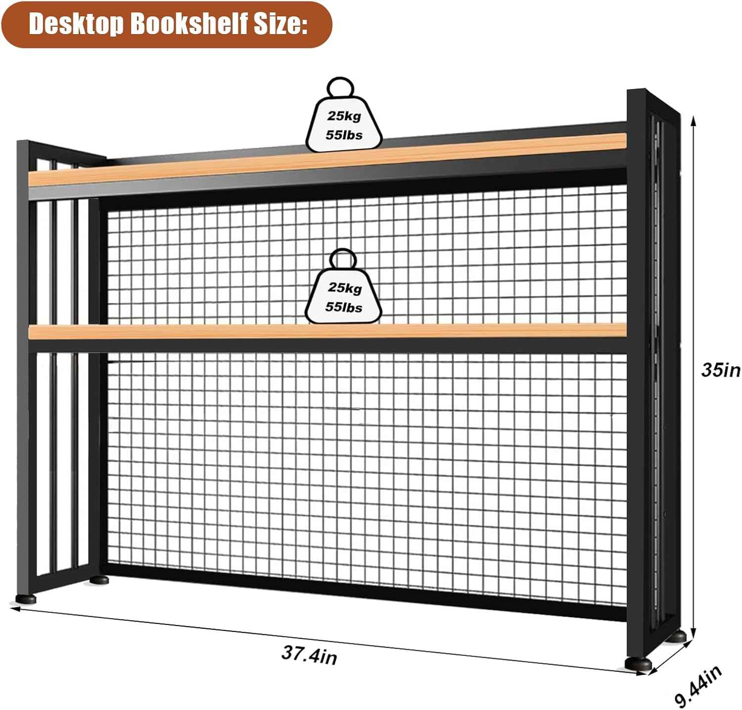 HUATOL 2-Tier Desktop Hutch Bookshelf Metal Desk Shelf, Storage Display Shelf for Computer Desk, Multifunctional Freestanding Storage Rack Display Shelf for Office, Home Decor (37.4 * 35.9 * 9.44 in)