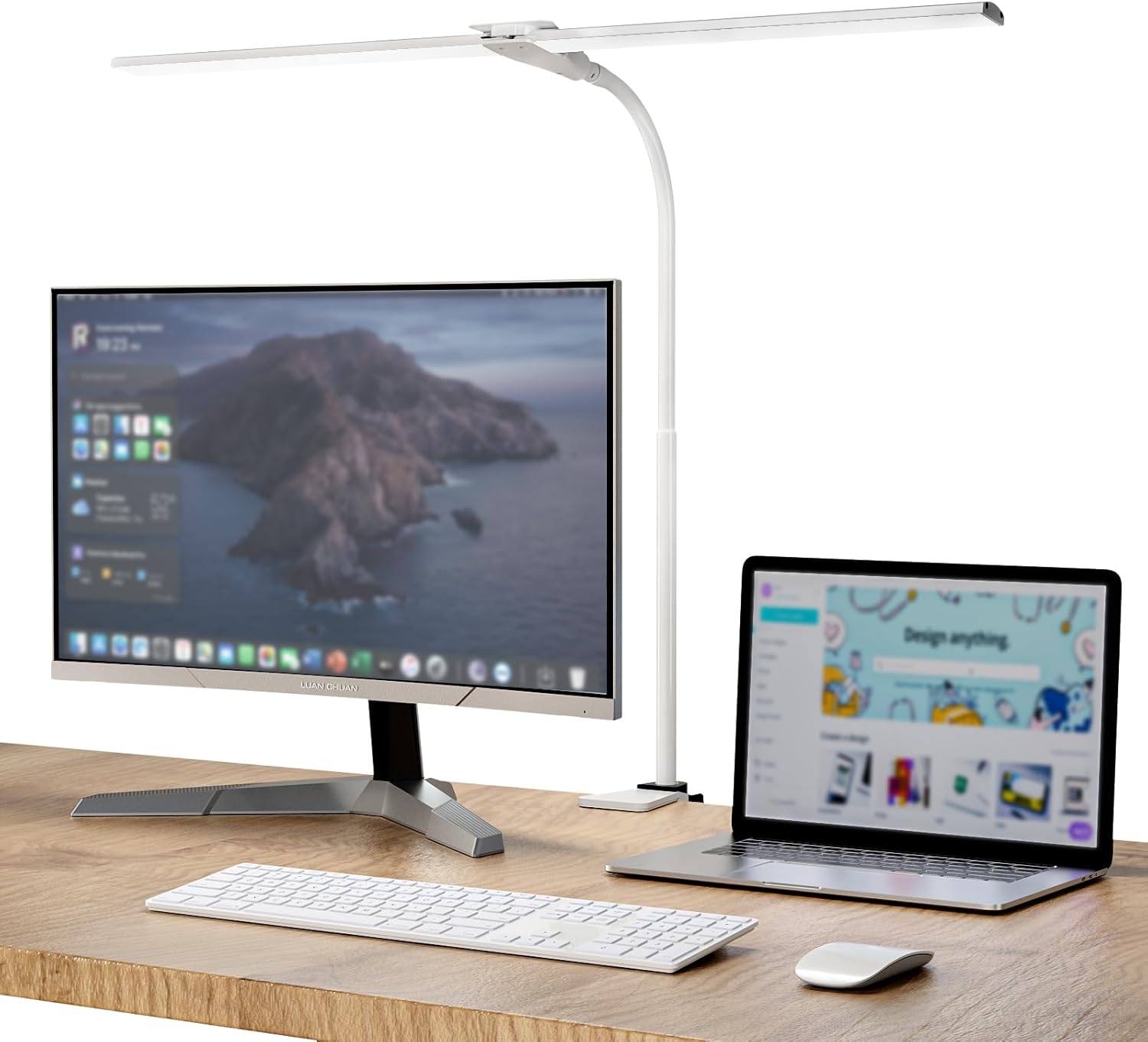 LED Desk Lamp, Double Head Desk Lamps for Home Office, Dimmable 25 Lighting Modes Bright Desk Lighting,12W 1400lm Eye-Caring Architect Table Lamp for Workbench Monitor Reading Study, White - Lumora Desk
