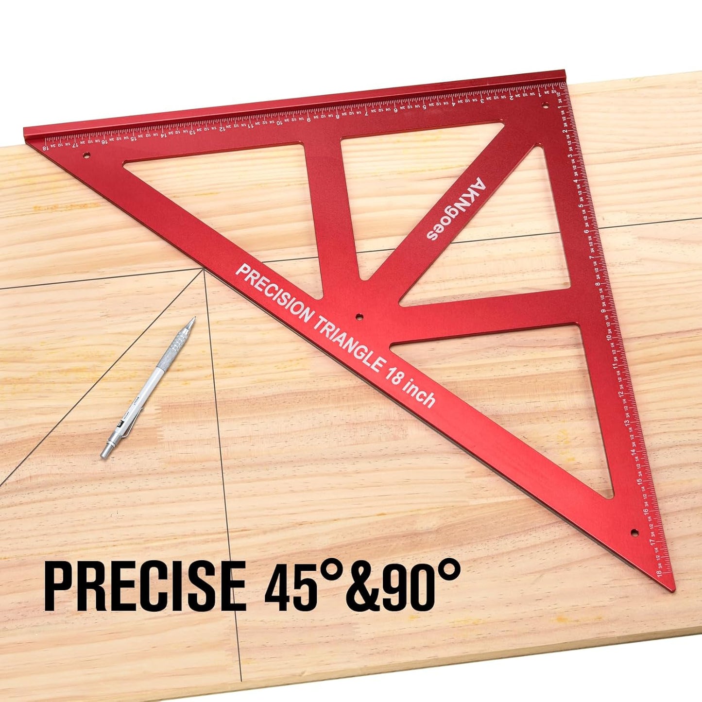 Precision Triangle Square 18inch, Metric & Imperial Scale Framing Square for Precise 90 and 45-Degree Measurement, Aluminum Alloy Architect Ruler for Carpenter