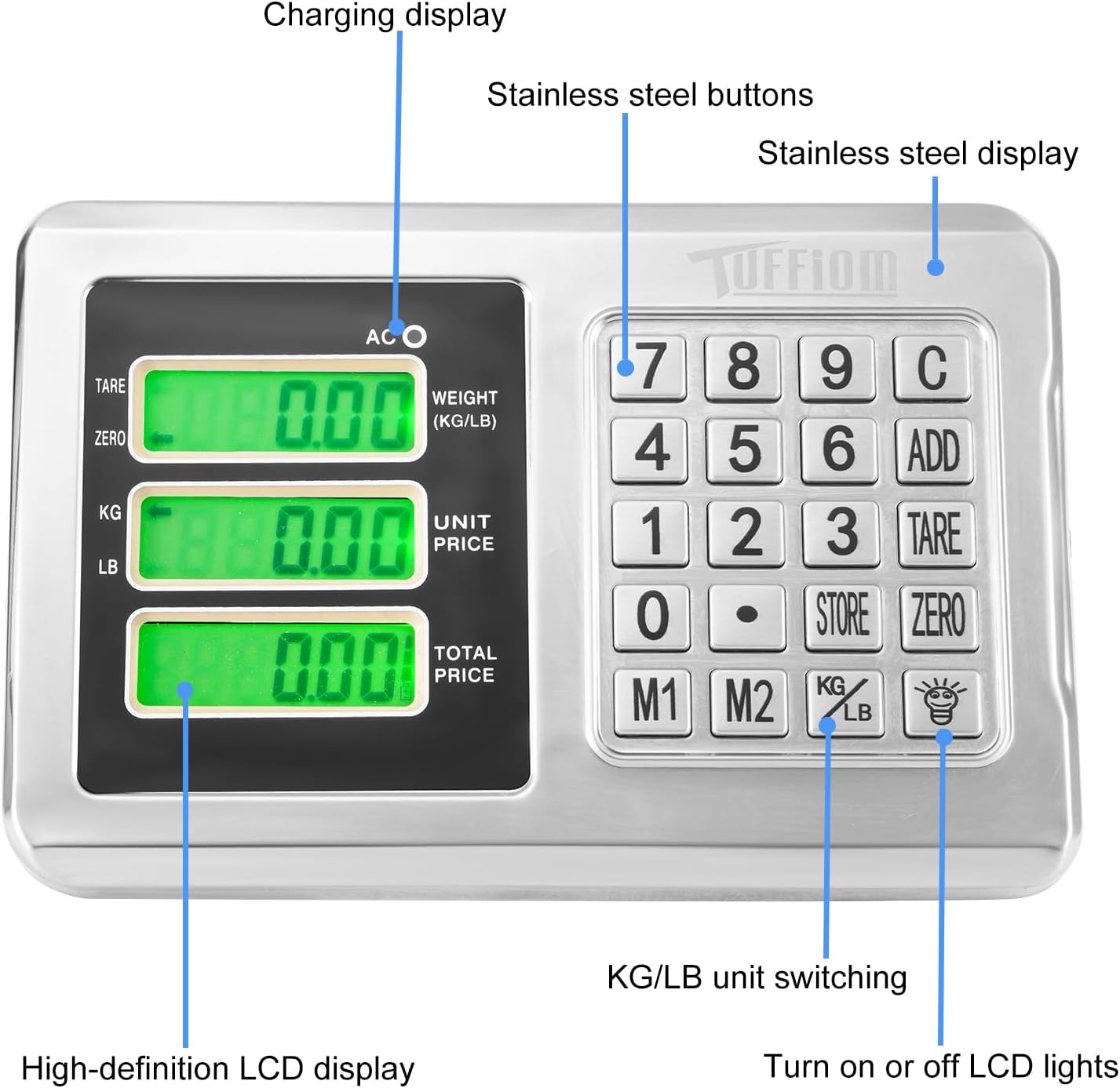 TUFFIOM 661lbs Weight Electronic Platform Scale,Stainless Steel High-Definition LCD Display,Digital Floor Heavy Duty Scales,Perfect for Luggage Package Price Computing Postal Shipping Mailing - Lumora Desk