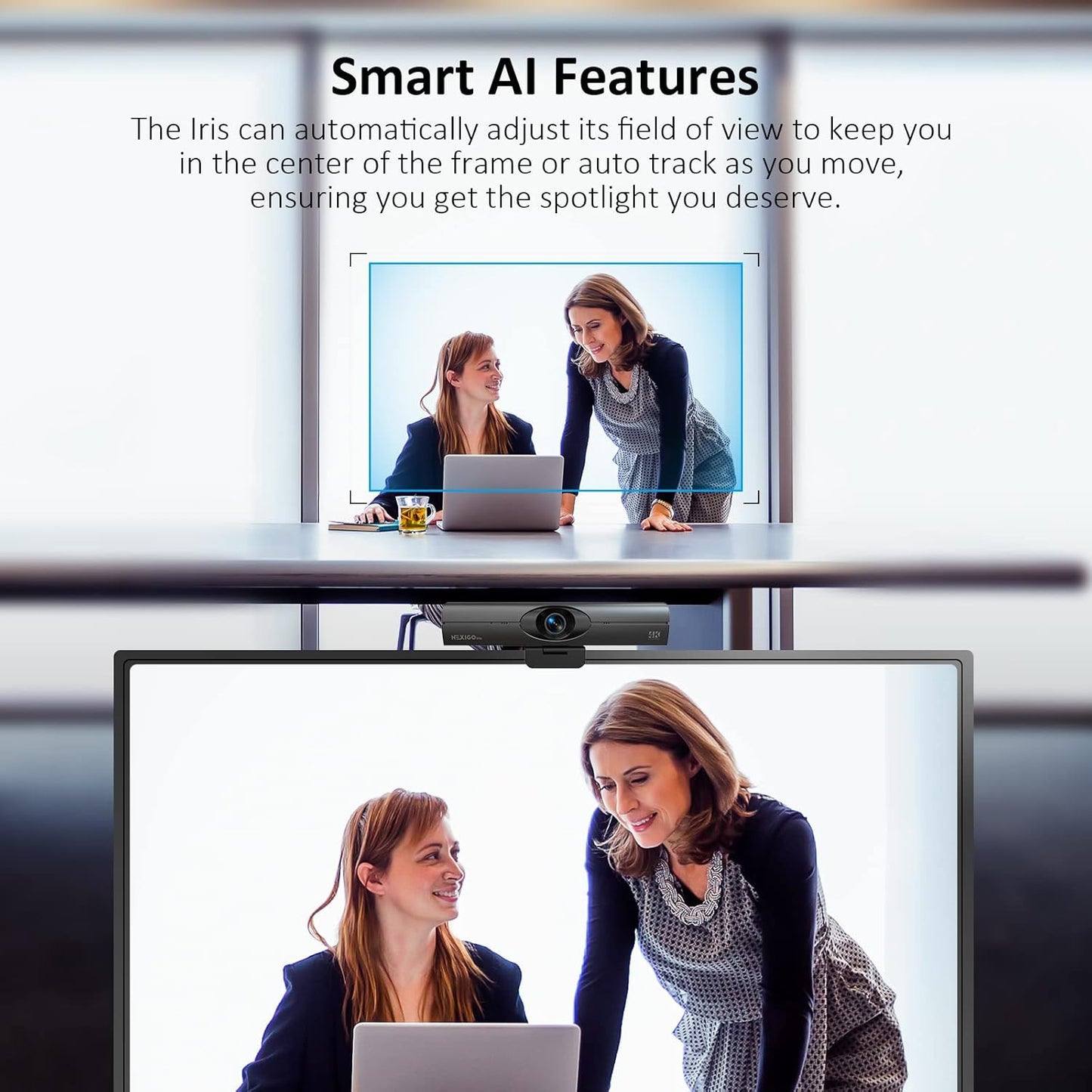 NexiGo Iris, 4K AI Webcam with 1/1.8" Sensor, Onboard Flash Memory, HDR, PiP, DSLR-Style Control, Auto Framing/Tracking with Flexible FOV, Noise-Canceling Mics, for Zoom/Teams/OBS and More (Renewed)
