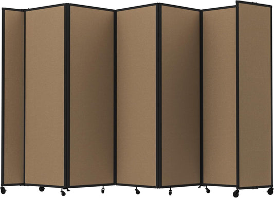 Versare Room Divider 360 Portable Wall Partition | Folding Panels | Large Freestanding Divider | Locking Wheels | Temporary Room Separator | 14' x 7'6'', Latte