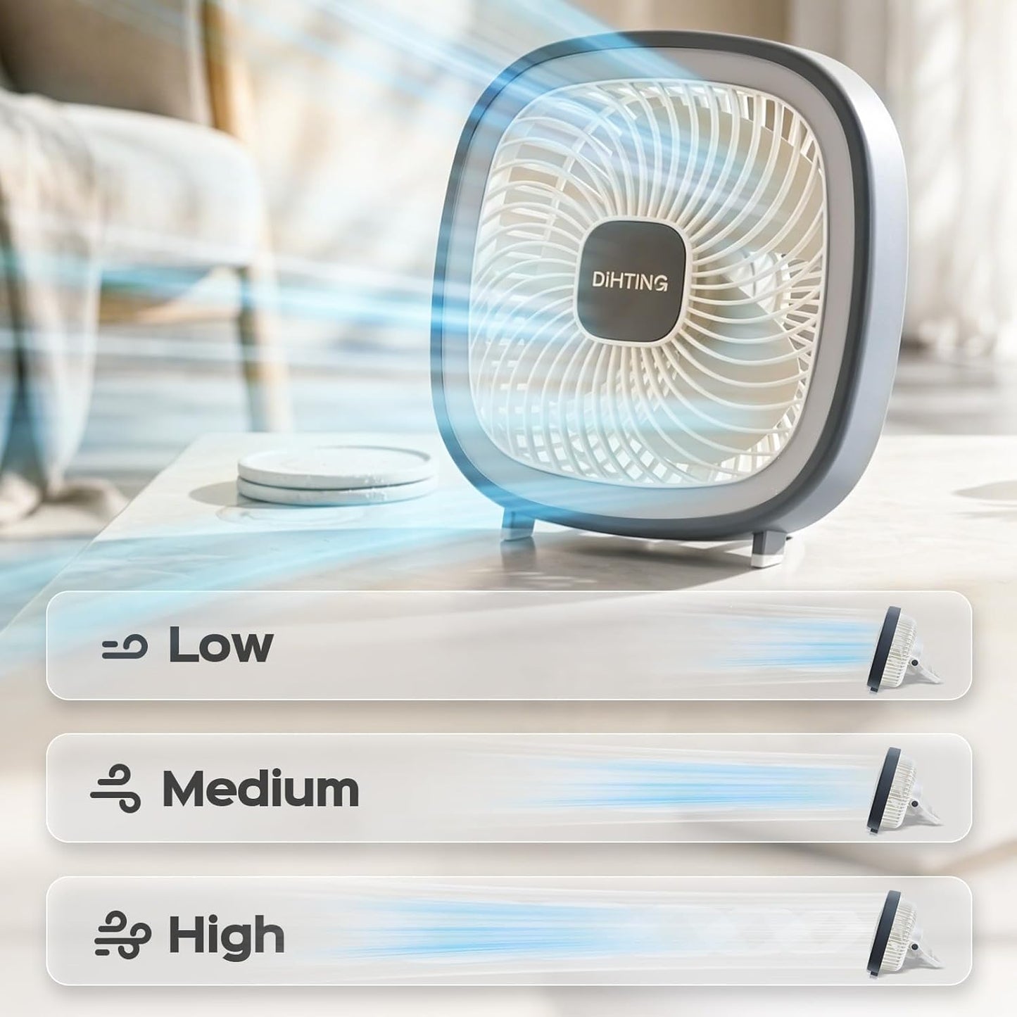 8 Inch Desk Fan Rechargeable, Quiet Personal Table Fan with Night Light/Hook, 4000mAh Battery Powered Portable USB Fan Cordless For Office Bedroom Sleeping Dorm Travel, 3 Speeds, 180°Tilt Adjustable