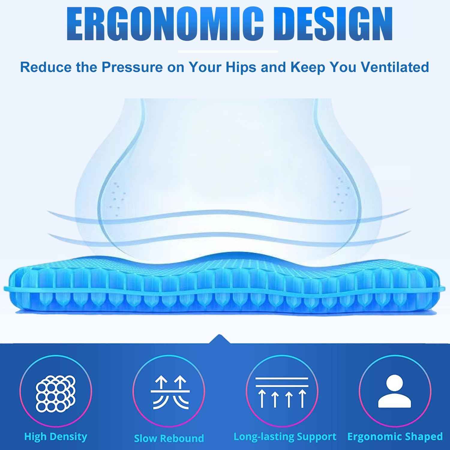 20" Gel Seat Cushion for Long Sitting Pressure Relief(Jumbo&Thick) - Wheelchair Cushion for Pressure Sores - Back, Sciatica & Tailbone Pain Relief Cushion- Non-Slip Butt Pillow for Office, Home, Car