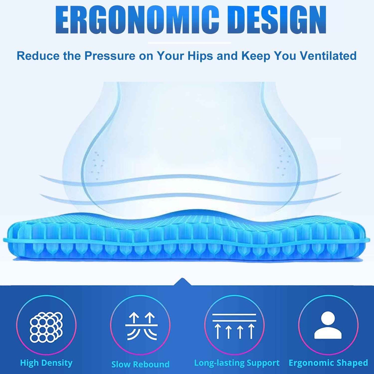 Gel Seat Cushion - Non-Slip Egg Seat Cushion Chair Pads - Office Chair Car Seat Cushion for Sciatica & Back Pain Relief - Coccyx Cushion for Home, Wheelchair, Computer, Desk Chair, Truck