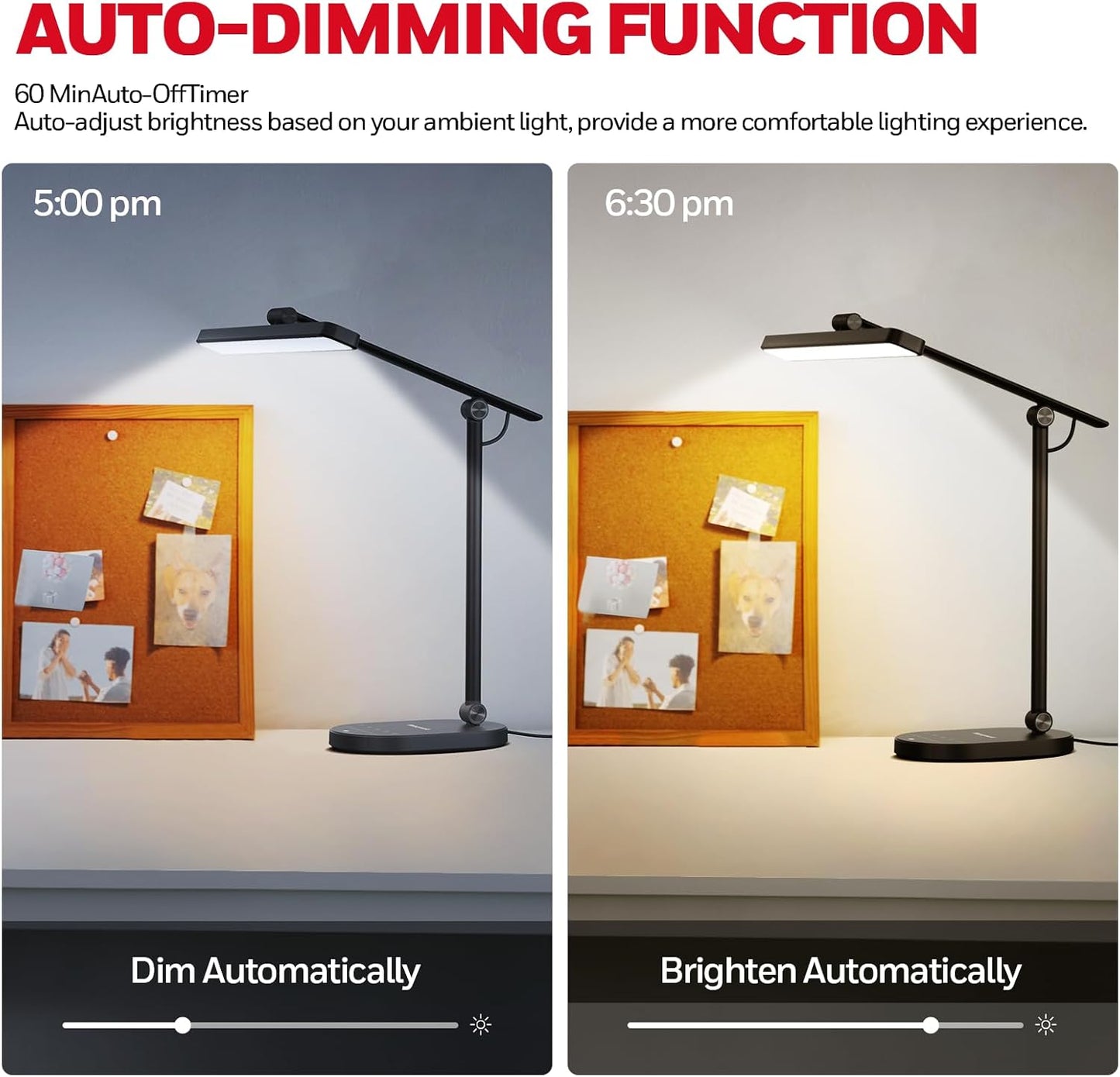 Honeywell Desk Lamp for Home Office, H4 Sunturalux™ Eye-Caring LED Desk Light, 700LM Dimmable Desk Lamp with Timer, Adjustable Desk Reading Light, Touch Auto Dimming Table Lamp for Study, Bedroom - Lumora Desk