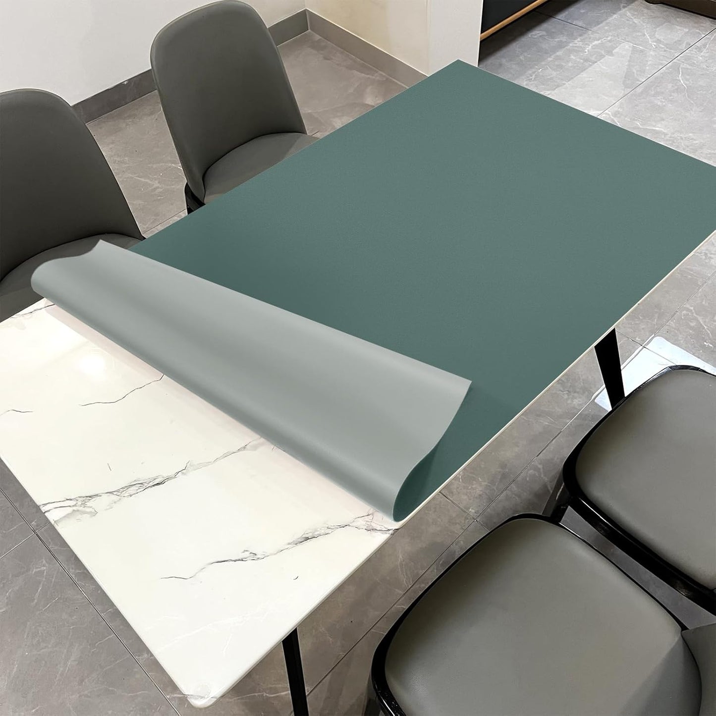 Leather Table Cover,1.8mm Thick,30x60 Inch Desk Cover,Large Desk Mat,Table Protector,Table Cover Protector,Dining Table Cover Protector,XL Desk Mat(Aqua Blue+Gray,30x60)