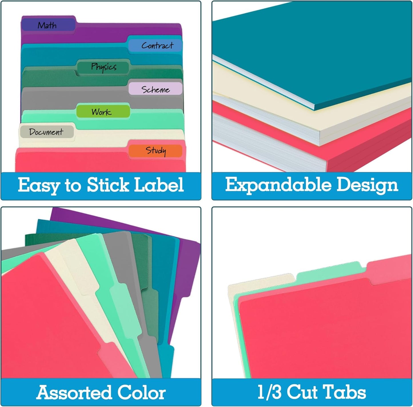 100 Packs Colored File Folders,Royal Blue File Folders Letter Size,1/3 Cut Tabs File Folder,Two-Tone File Folder,Manila File Folders for Office,School and Home,Organization