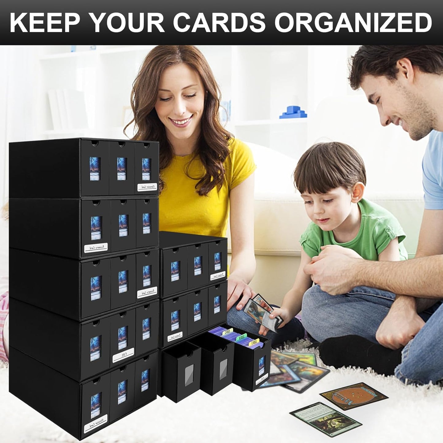 Card Storage Box,14400+ Trading Card Storage 2700+ Toploader Card Storage Box for Commander Display,with 72 Dividers, Labels & Tapes,Fit for TCG, MTG