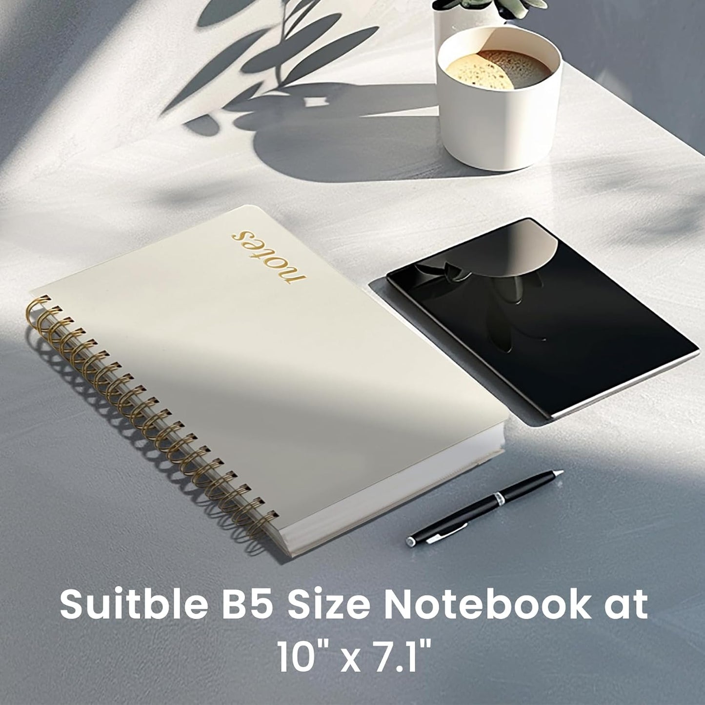 Spiral Graph Paper Notebook Journal for Work, 300 Pages, Thick B5 (7.1"x10") Grid Journals for Women & Writing, Hardcover Notebook for Note Taking, Perfect for Work School Note Taking Business, Grey Beige