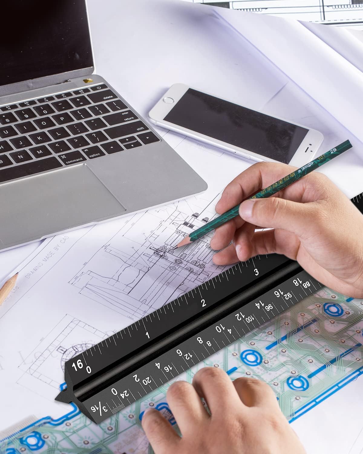 Architectural Scale Ruler 3 Pack Aluminum Triangular Ruler 12 Inch Imperial Metal Scale Ruler for Blueprint Drafting Ruler for Architect, Civil Engineer, Draftsman