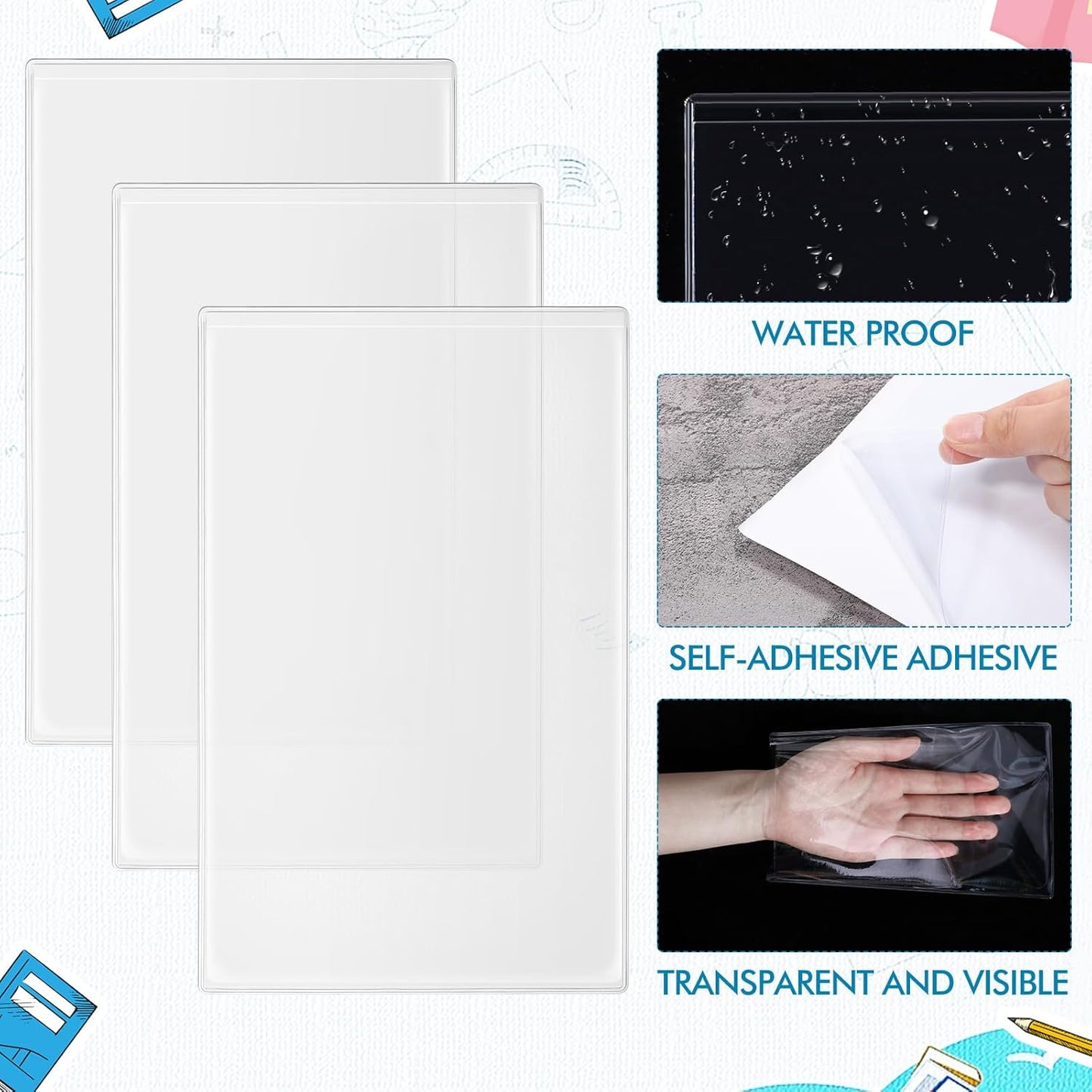 Outus Self Adhesive Shop Ticket Holders Clear Plastic Sleeves Adhesive Pockets Work Order Job Ticket Holders for Home Office Posting Signs