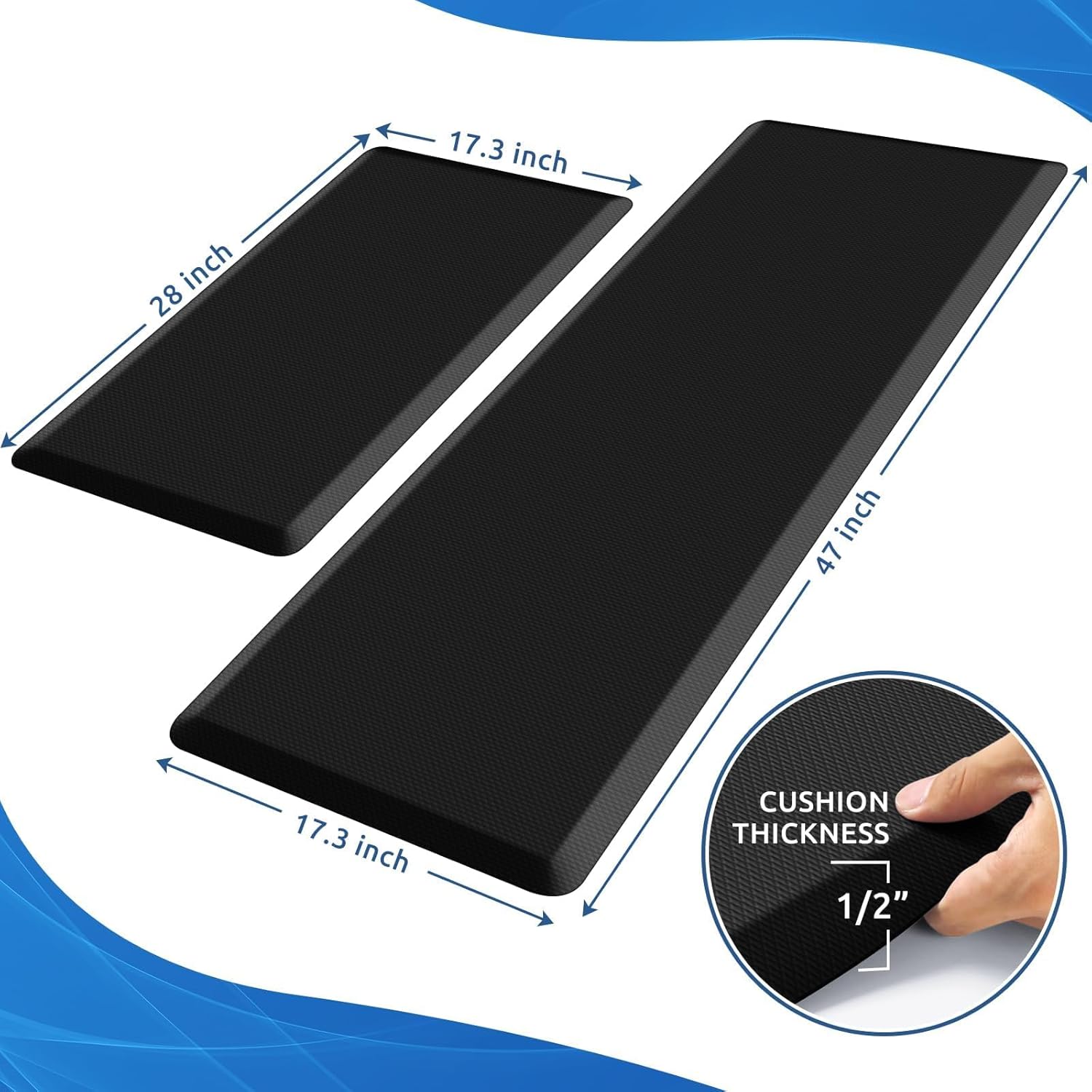 KitchenClouds 2PCS Kitchen Rugs Cushioned Anti-Fatigue Non-Slip Waterproof Kitchen Mat Comfort Foam Standing Mat for Floor Office Sink Laundry (Black) - Lumora Desk