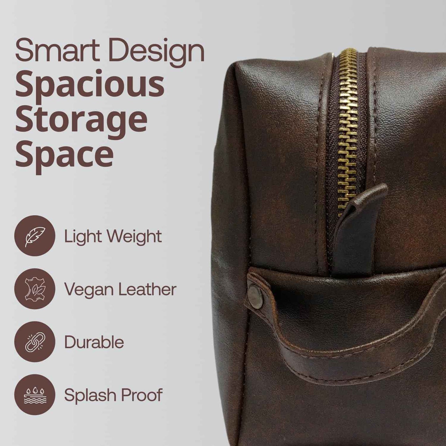 RUBAB MEN Premium Toiletry Kit Bag | Waterproof Vegan Leather Pouch for Men & Women | Cosmetics & Grooming Travel Organiser & Toiletries Bag | Tan Shade