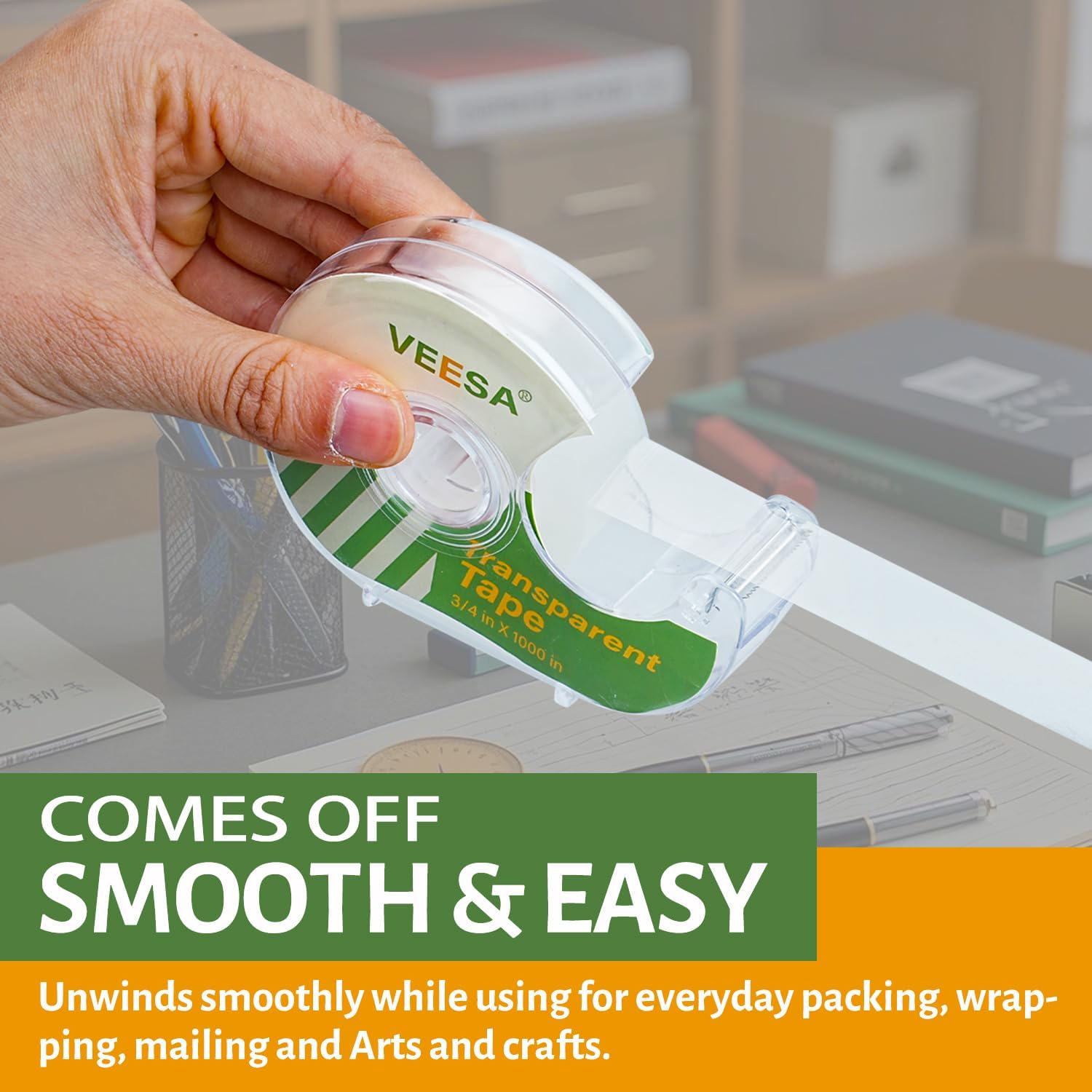 VEESA Transparent Tape with Dispenser, 3/4 x 1000 Inches, 12 Rolls Clear Tapes for Craft Jobs, Home & School Supplies - Lumora Desk