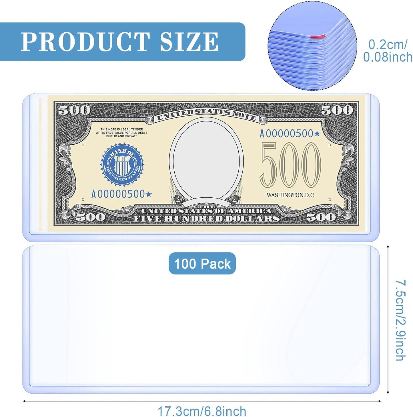 Sepamoon 60 Pieces Dollar Bill Sleeves, 6.9 x 2.95 Inch Hard Plastic Clear Currency Sleeves Waterproof Currency Holder Dollar Bills Display Protector Organizer Case Supplies for Collectors