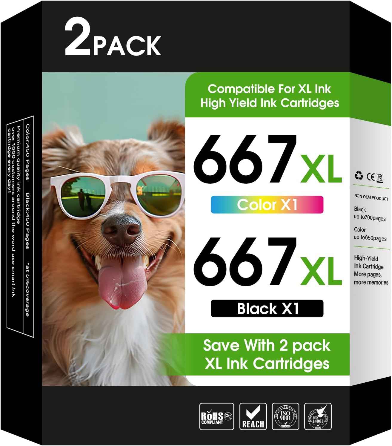 667XL 667 Ink Cartridges Black and Color Compatible for HP 667 Ink Cartridges Works with DeskJet 1275 2374 2375 2376 2775 2776 6075 6475 6476 Printer (1Black, 1Color) 2-Pack