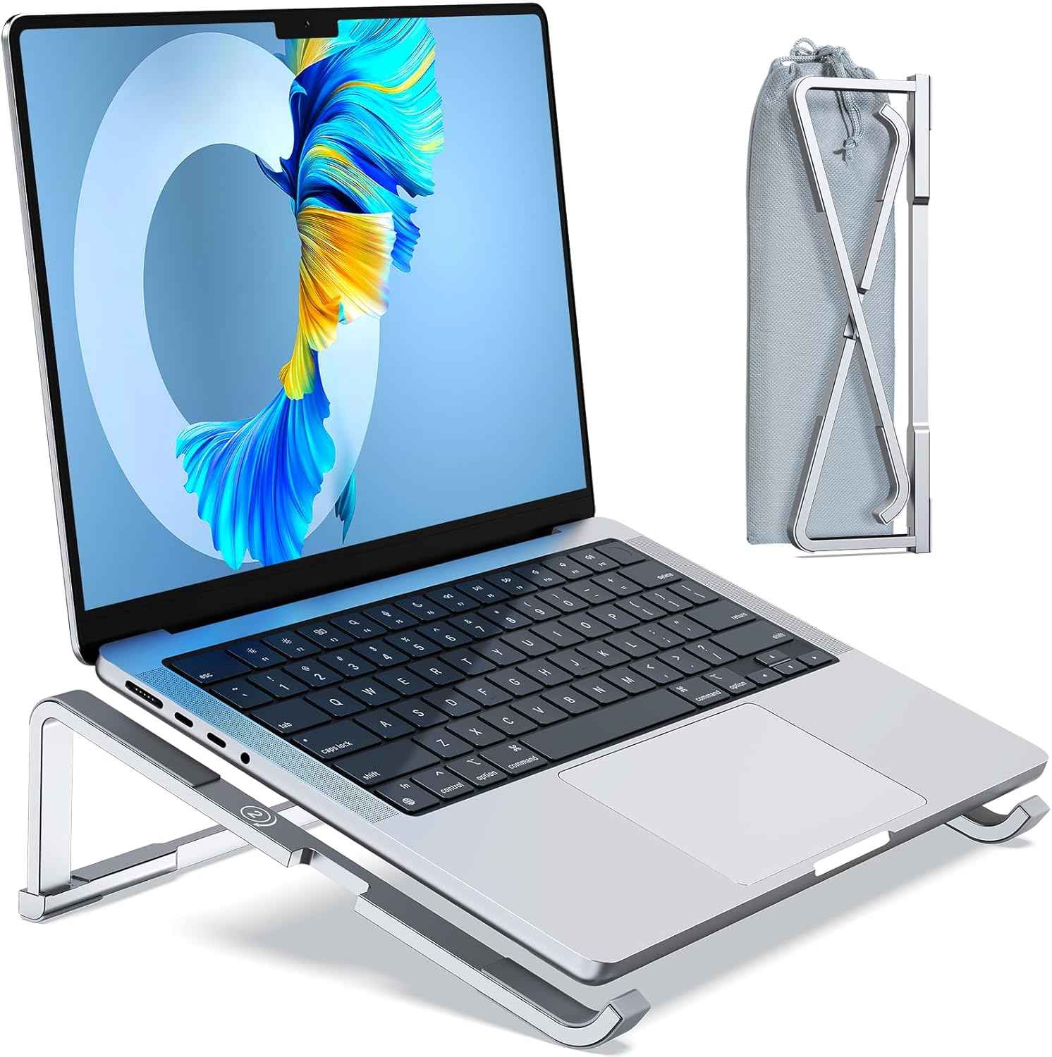 MOKURU Laptop Stand for Desk, Aluminum Computer Stand for Laptop, Foldable Laptop Riser, Portable Laptop Stand, Compatible for MacBook Pro/Air, Dell, HP, Lenovo, 11'' -15.6'' (Silver)