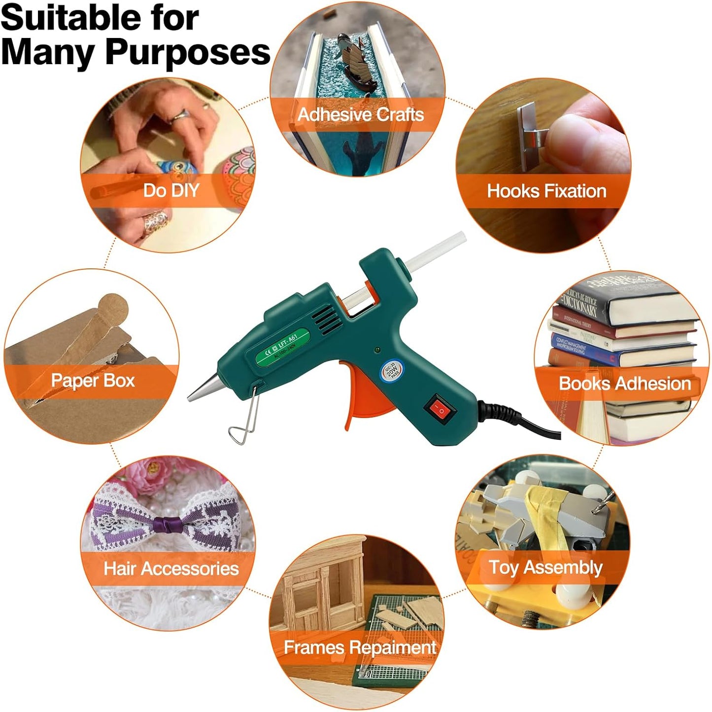 SHJADE Hot Glue Gun with 30 Glue Sticks, Fast Preheating Hot Melt Gun, Mini Glue Gun Kit for Kids DIY School Craft Projects and Quick Home Repairs, 20W Green