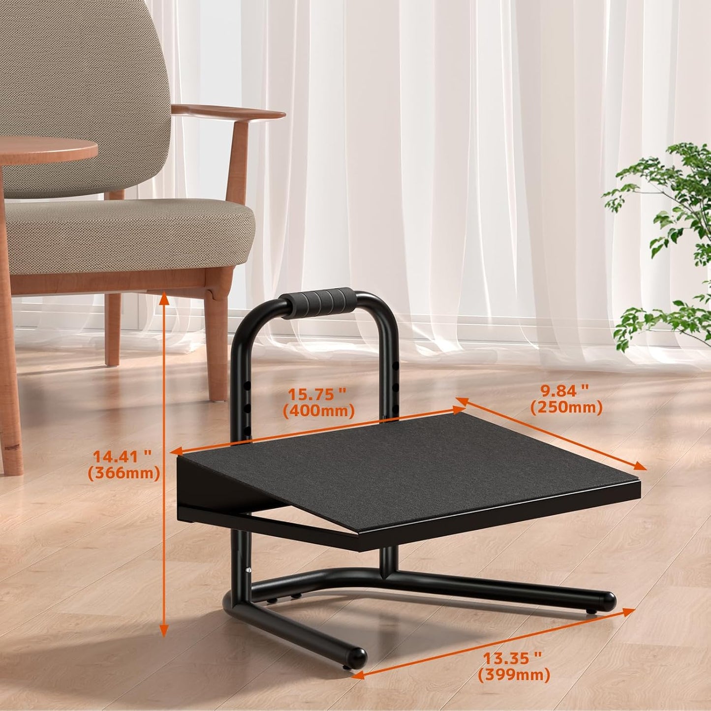 Height Adjustable Standing Foot Rest with Soft Grip Handle,Under Desk Footrest for Standing and Sitting,All-Steel Construction,Black