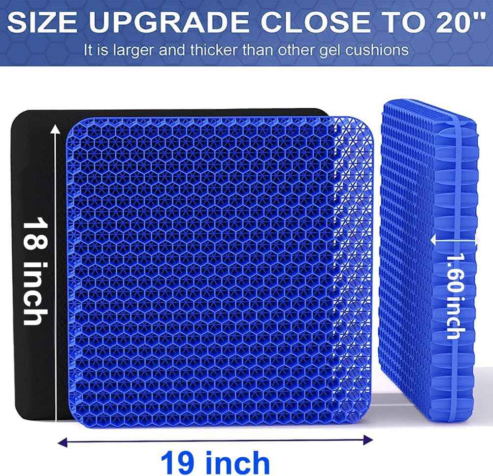 Gel Seat Cushion, Super Large (19x18x1.6inch) Gel Cushion Chair Pads with Non-Slip Cover for Home Office Car Seat Wheelchair, Soft Breathable Honeycomb Seat Cushion for Relieve Hip Pain