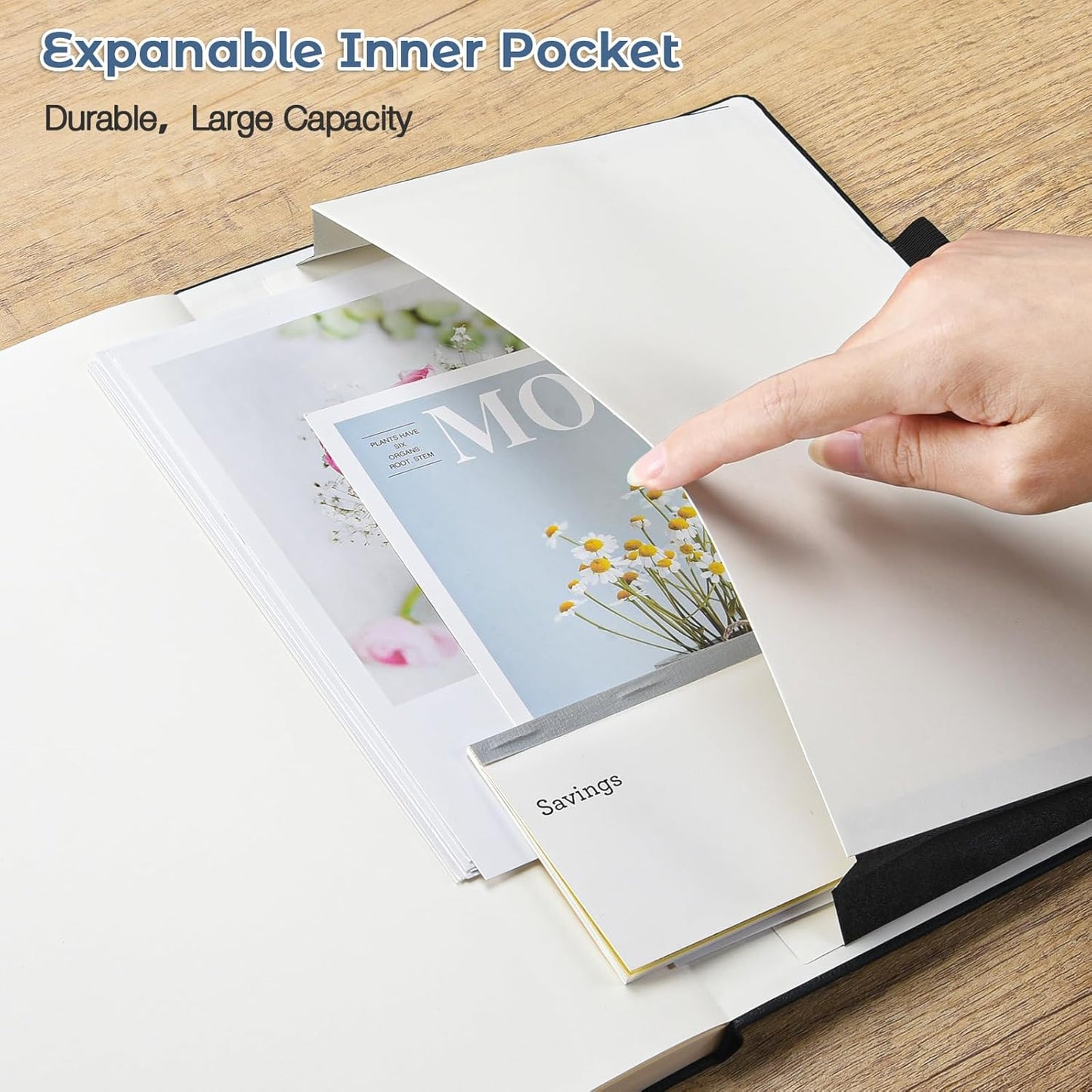 Lined Journal Notebook, 8.5" x 11" Hardcover Leather Notebook for Work, Wide Ruled Notebook Journal for Women Men, 192 Thick Paper, Lay Flat, 2 Pockets, A4 Large Journals for Writing, Blue Notebook