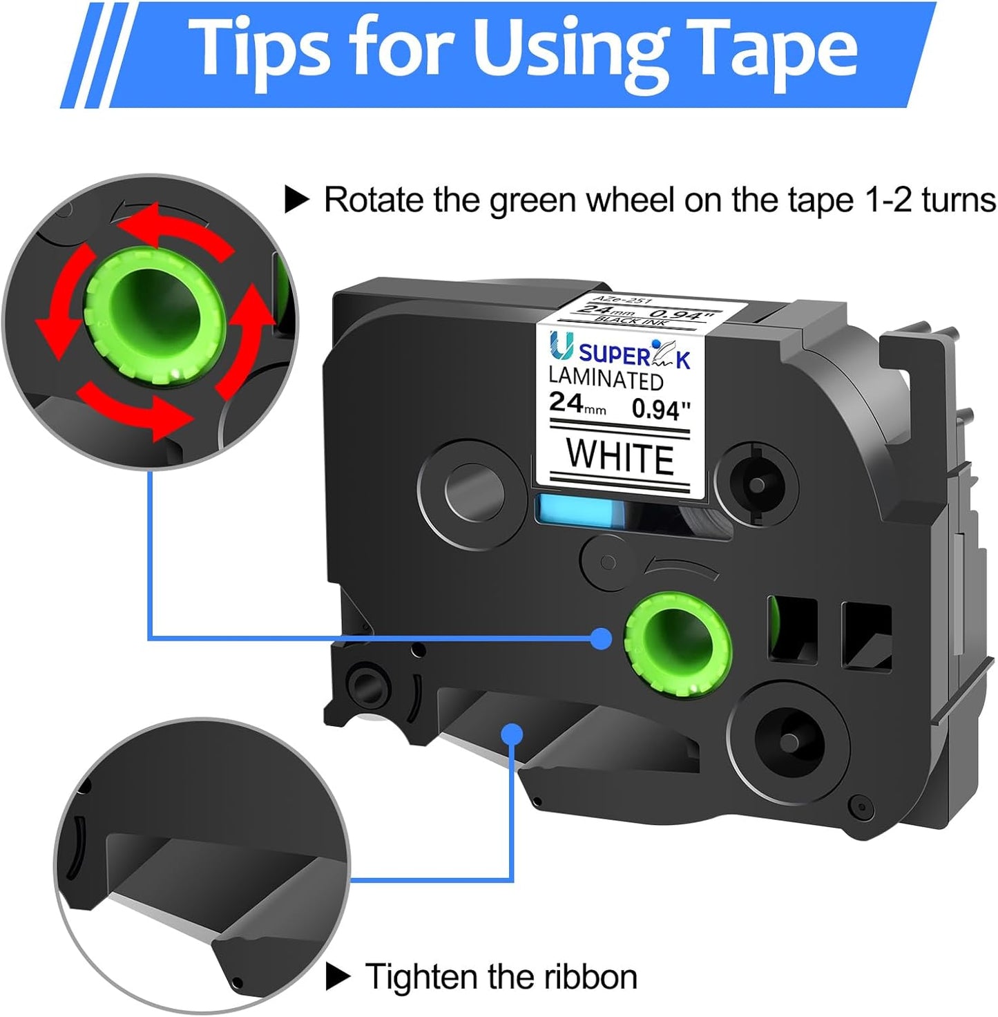 6 Pack 24mm 0.94 Laminated White Tape Compatible for Brother P-Touch Label Maker Tape TZe-251 24mm Label TZe251 1 Inch TZe TZ Tapes TZ-251 TZ251 for PT-D600 D610BT P700 P750W P950NW P710BT