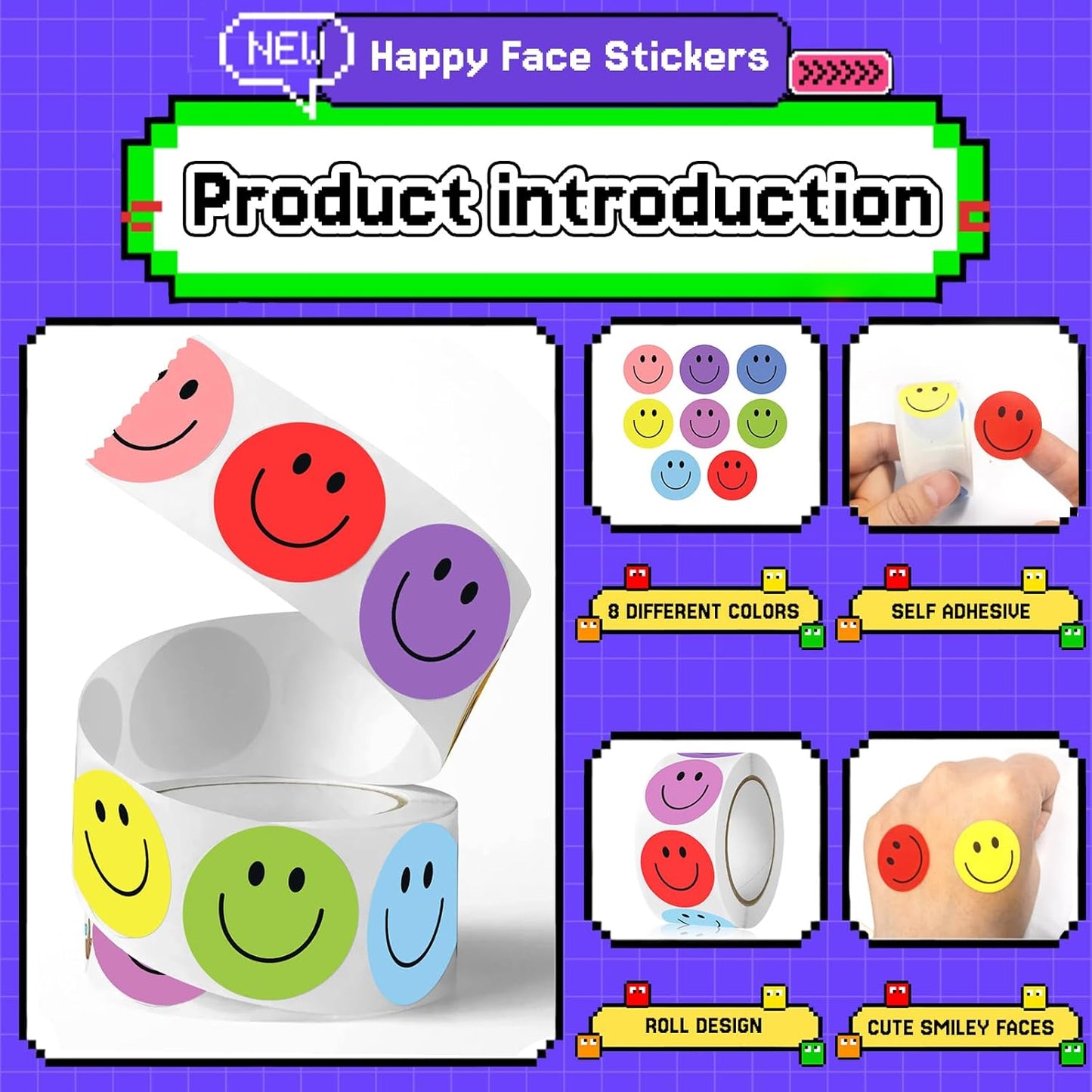 2000Pcs Smiley Face Stickers - 4 Rolls Happy Face Stickers Cute Small Reward Stickers for Kids Classroom Teachers Students