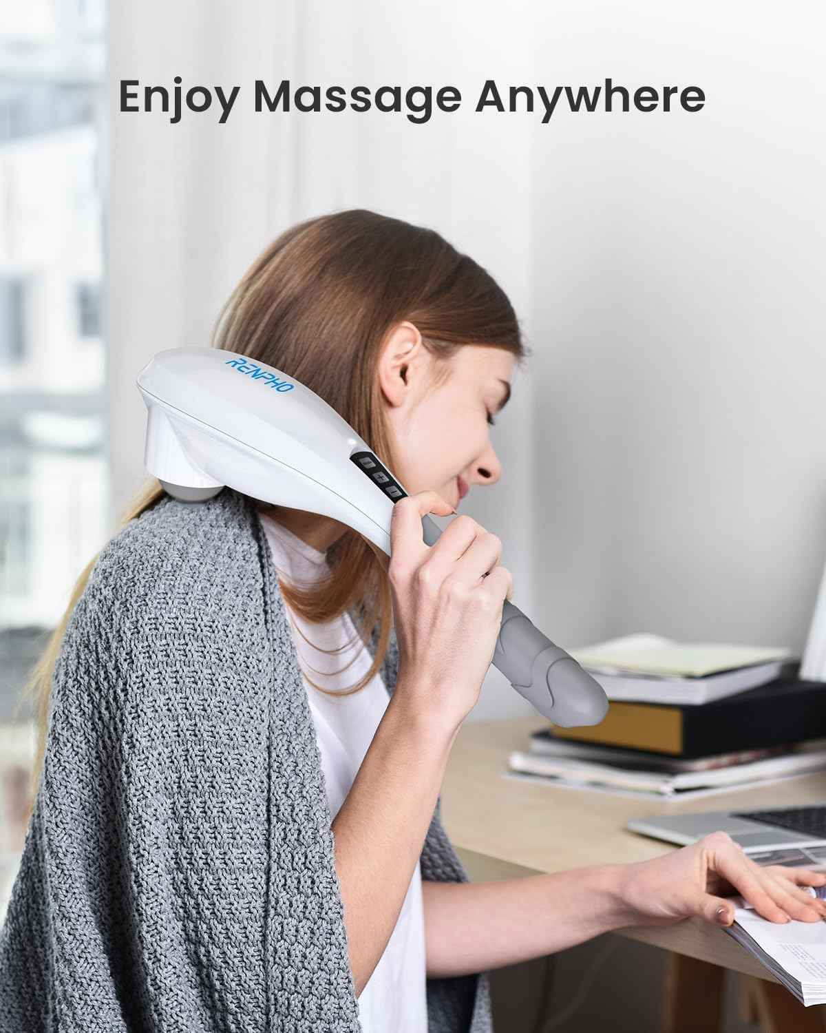 RENPHO Rechargeable Handheld Back Massager with 5 Adjustable Speeds & Modes, Fathers Day Dad Gifts, Cordless Electric Neck Massage Tool for Muscle Relief, Tailored Intensity for Shoulder, Leg, Calf