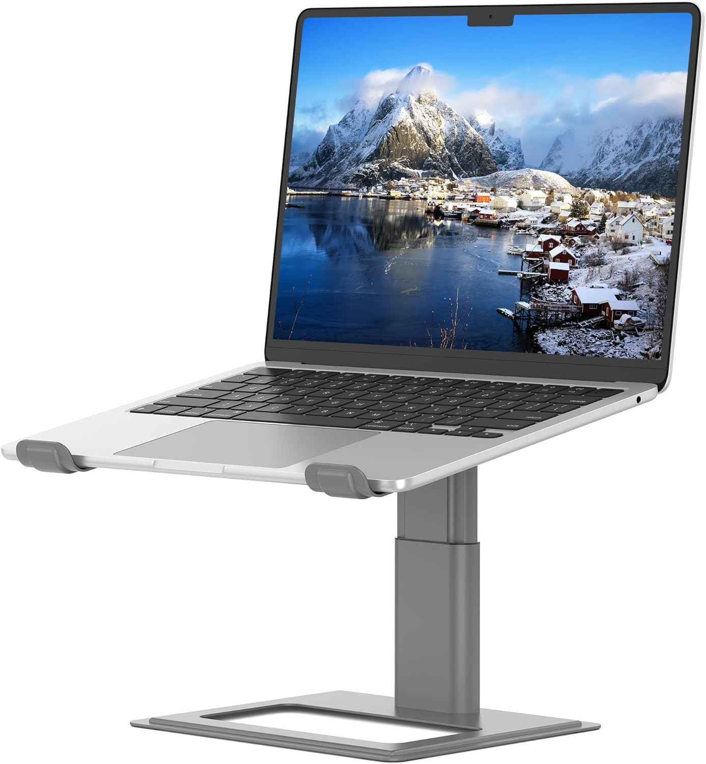 SOUNDANCE Adjustable Laptop Stand, Ergonomic Aluminum Riser for 10-17.3” Notebooks, Ventilated Metal Holder with Height Alignment for Desk Workspace, Grey