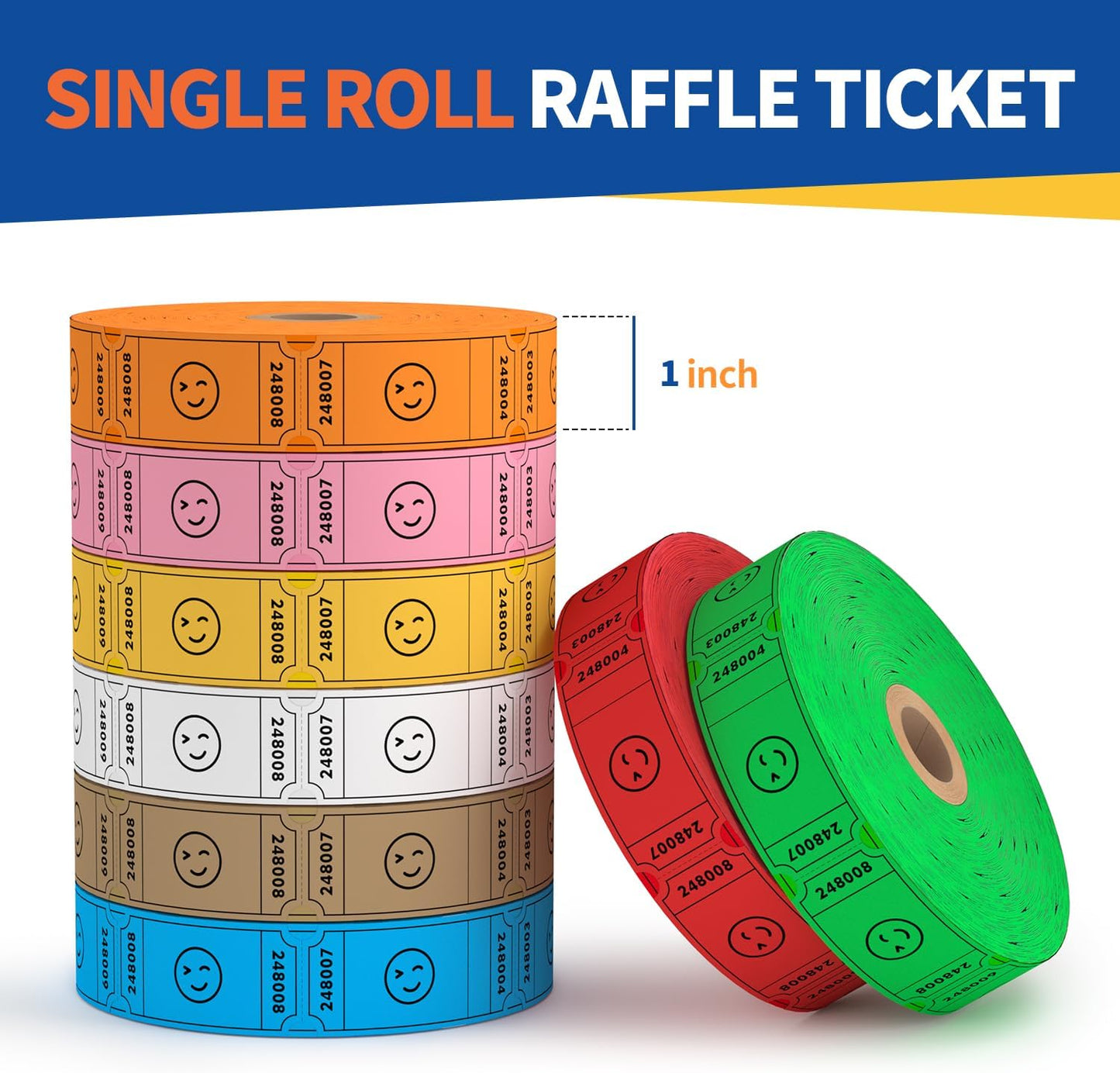 Methdic 1000 Smile Raffle Tickets Blue, Single Roll, Ticket for Events, Entry, Class Reward, Fundraiser & Prizes