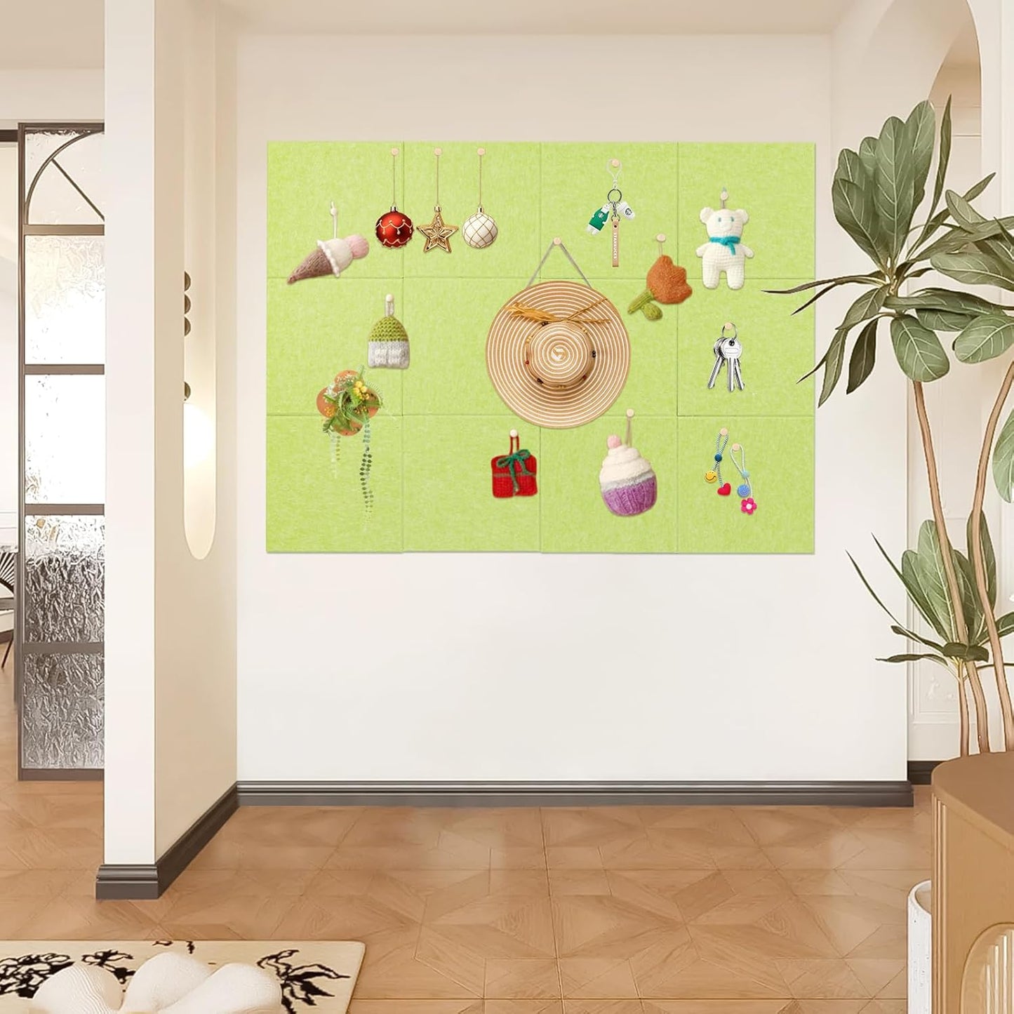 Large Cork Board Alternative, 12 Pack Felt Board with Safe Removable Adhesive Tabs Felt Wall Tiles, Large Cork Boards for Walls, Cork Board for Home Office, Pin Boards for Walls, Green