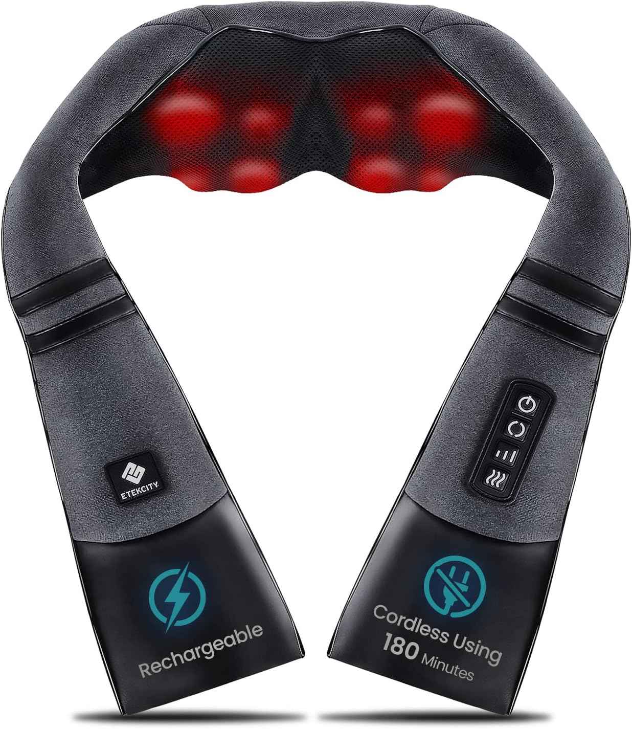 Etekcity FSA Eligible Cordless Neck Massager with Heat for Pain Relief Deep Tissue, FSA Wearables, Rechargeable Shiatsu Back Shoulder Massage Tool, Best Gift for Mother, Father, HSA Items