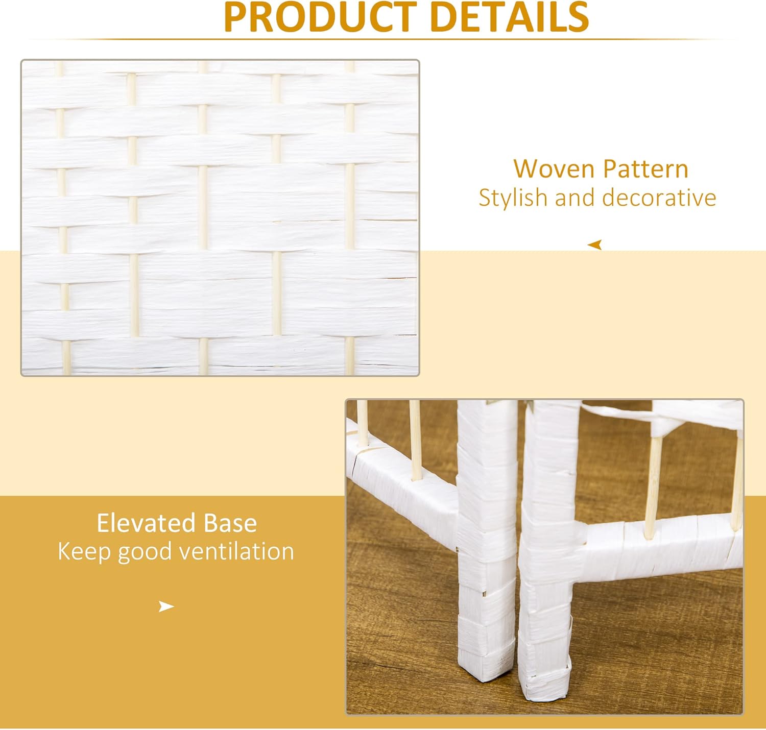 NicBex Room Divider 4 Panel Room Dividers with Woven Paper Design Partition Room Dividers and Folding Privacy Screens 5.6 FT Wall Divider for Office, Room Separation,63.6" W x 0.5" D x 67" H, White - Lumora Desk