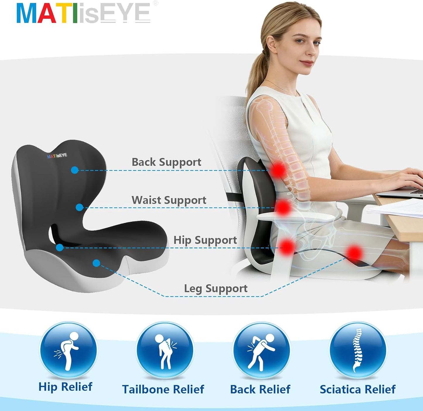 Truck Seat Cushion and Headrest 2 in 1 Set for Truck Drivers Coccyx Sciatica Pain Relief with Adjustable Strap Washable Non Slip Memory Foam Ergonomic Cushion for Back Support Long Driving Semi Truck