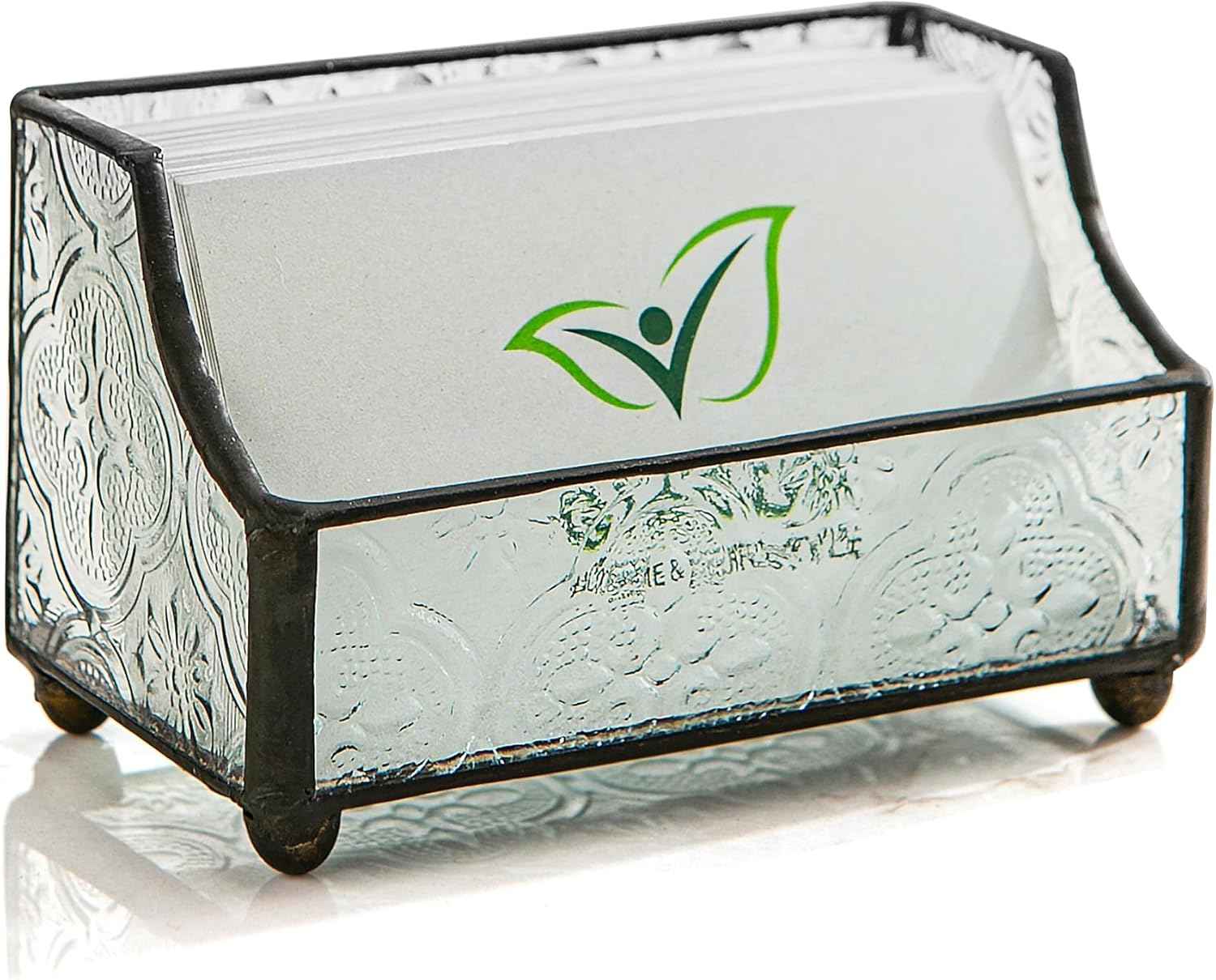 Business Card Holder for Desk, Mosaic Glass Business Card Holders Name Card Stand Organizer Cards Display for Office Exhibition Reception Black
