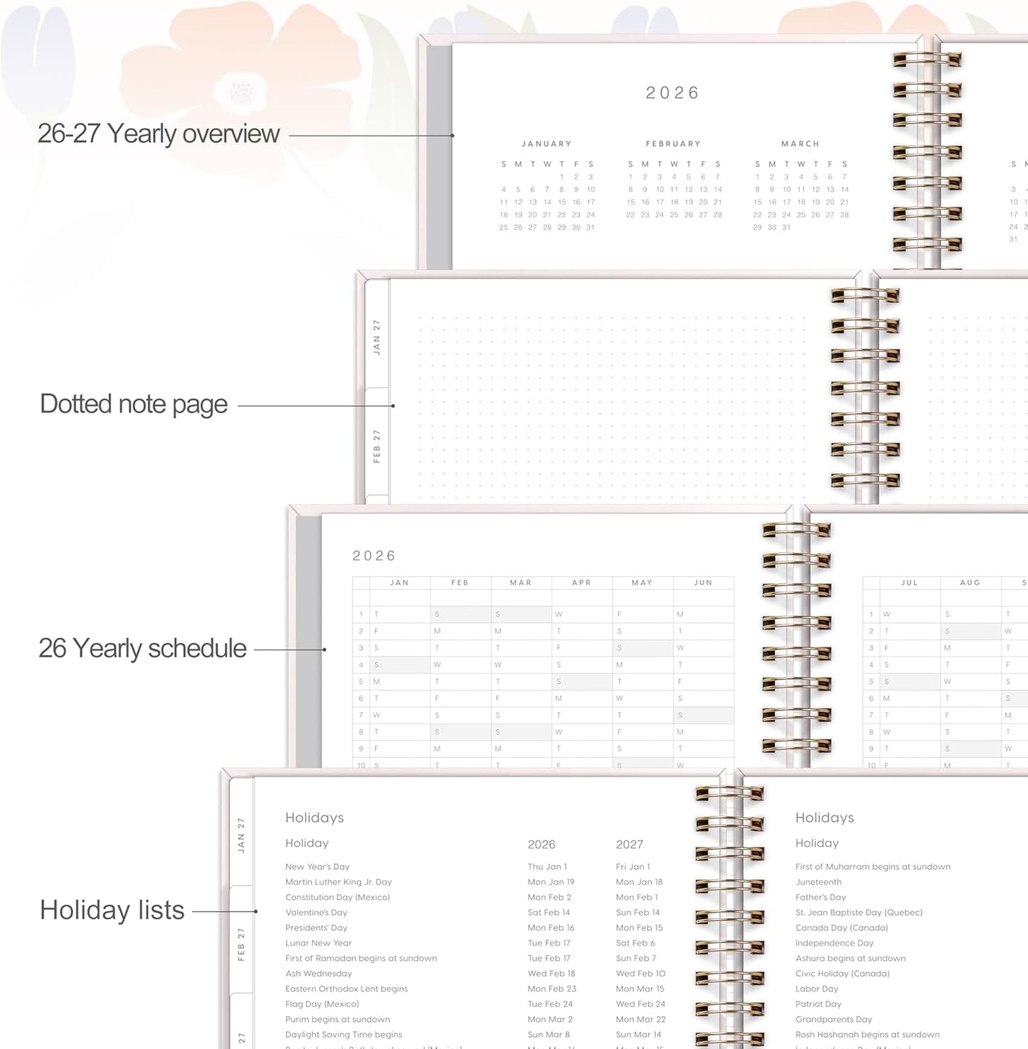 And Per Se 2026 Planner with Pattern, A4 Size-Daily, Weekly & 18-Monthly Leather Hardcover Planner, Daily Schedule, Monthly Tabs, 100 GSM Thick Paper(Botanical Floral)