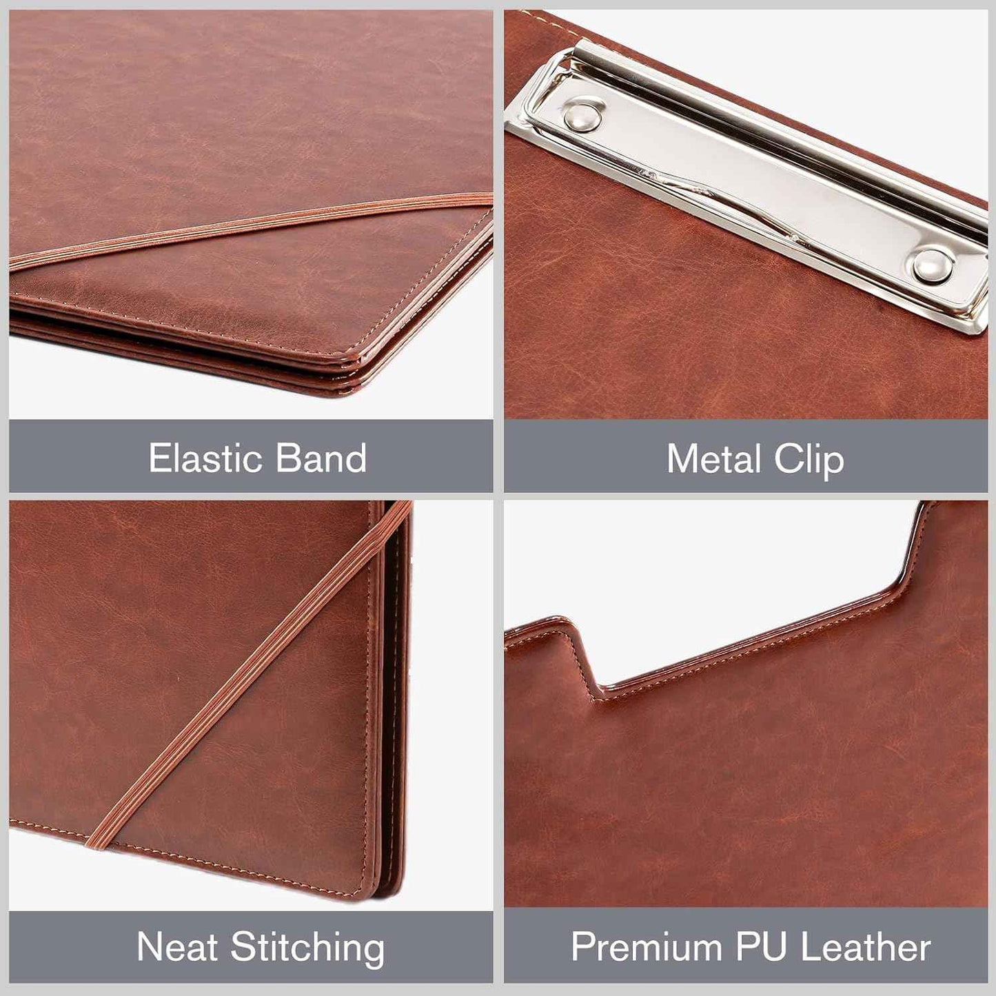 ProCase Clipboard Folder Portfolio, Leather Business Padfolio Organizer Letter Size Professional Folder Binder for Interview Meeting Resume Office Conference School -Brown
