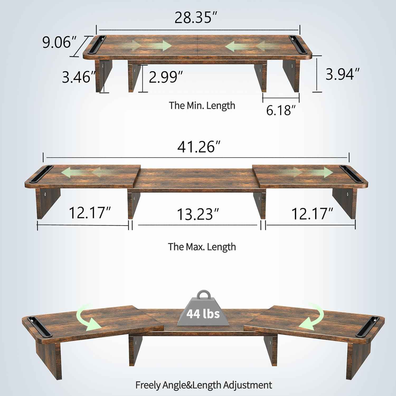 Zimilar Dual Monitor Stand Riser, Monitor Stand with Adjustable Length and Angle, Wood Monitor stand for desk, Monitor Riser for 2 monitors with Storage Space(Rust Brown Large)