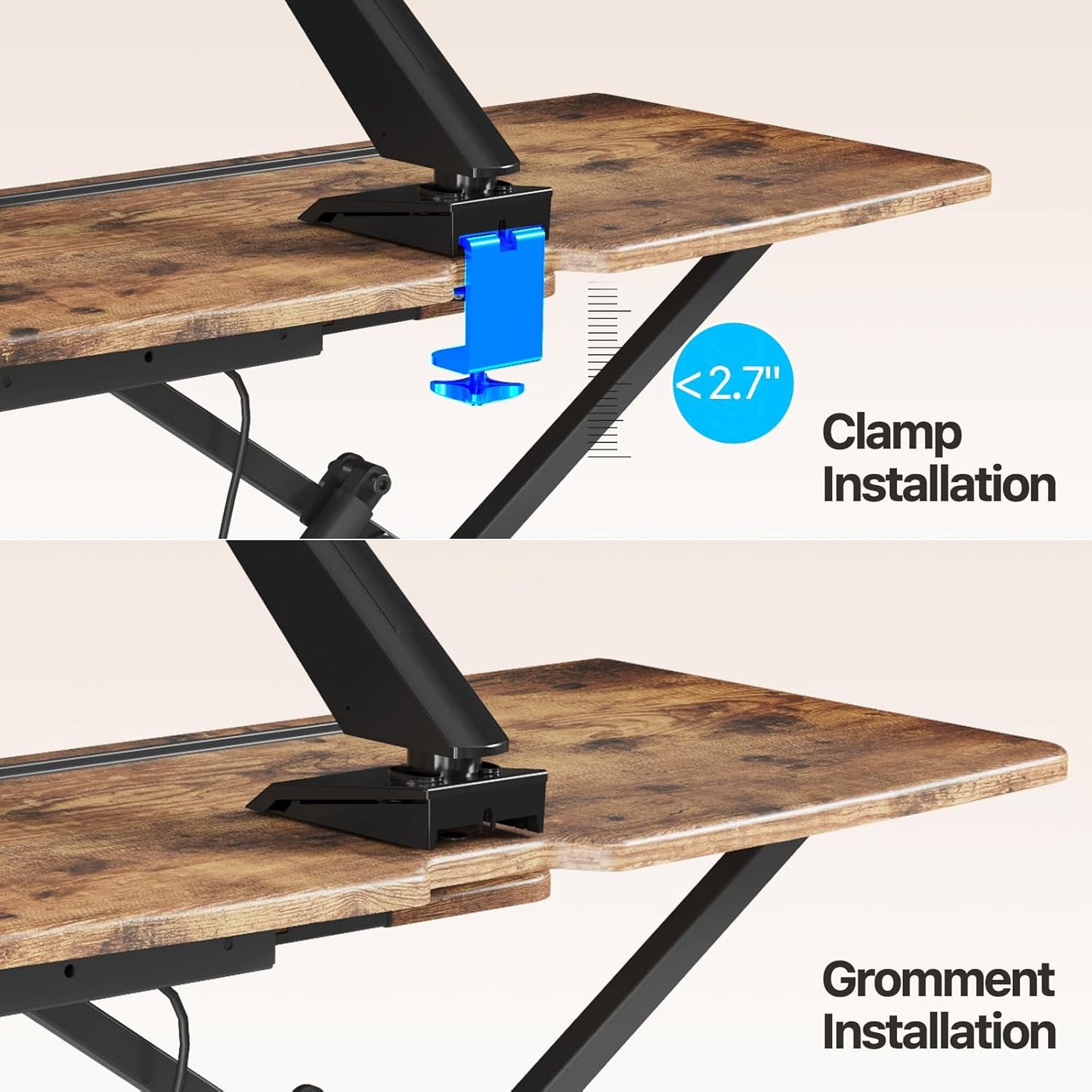 Standing Desk Converter 32 inch, Height Adjustable Sit Stand Desk Riser, Quick Sit to Stand Desktop Dual Monitor Riser Workstation for Home Office with Keyboard Tray, Rustic Brown