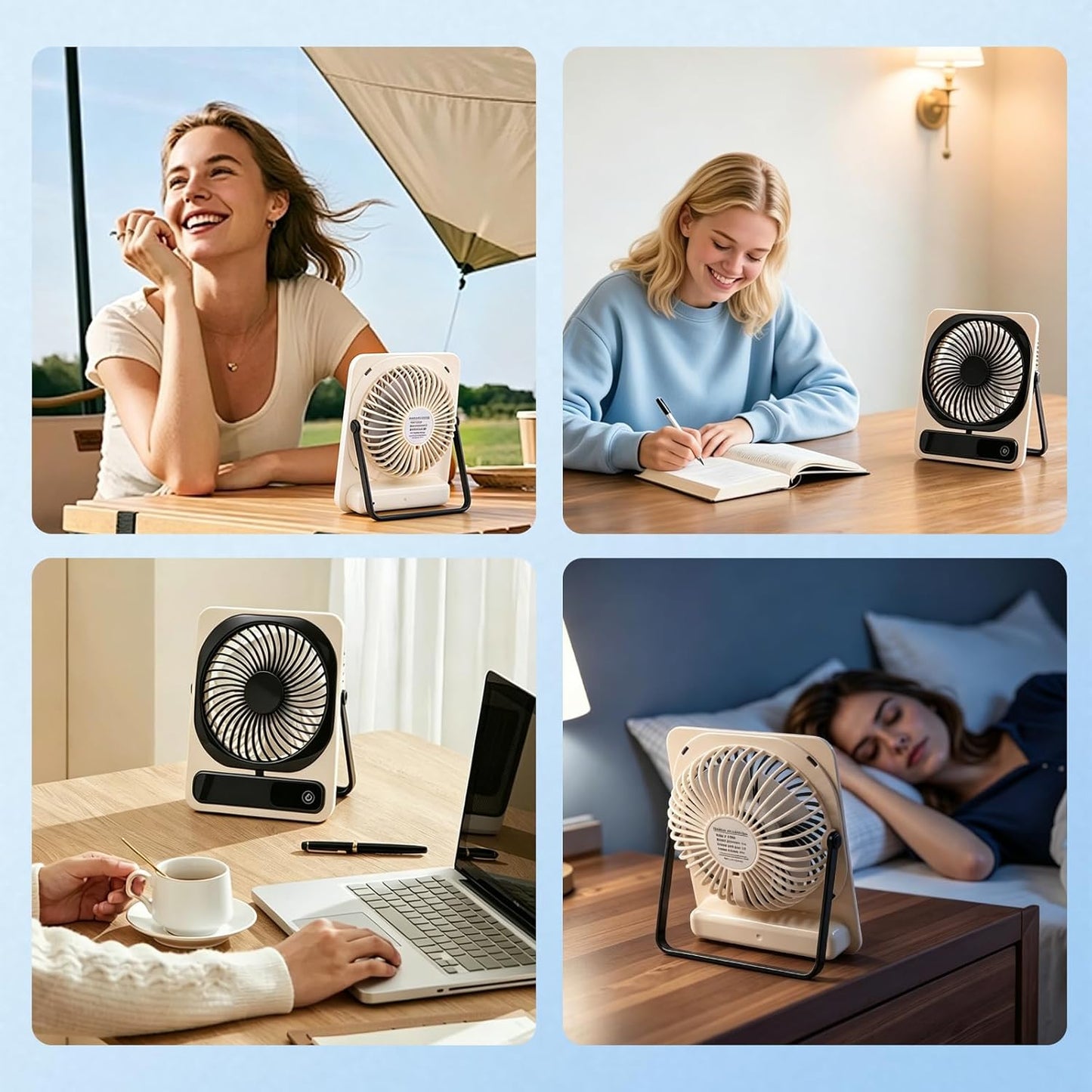 Qoqooice Portable Desk Fan Battery Operated, Quiet USB Rechargeable Mini Personal Fan with 10H Battery 5 Speeds 180° Foldable Design Small Table for Office Home Bedroom Travel Camping