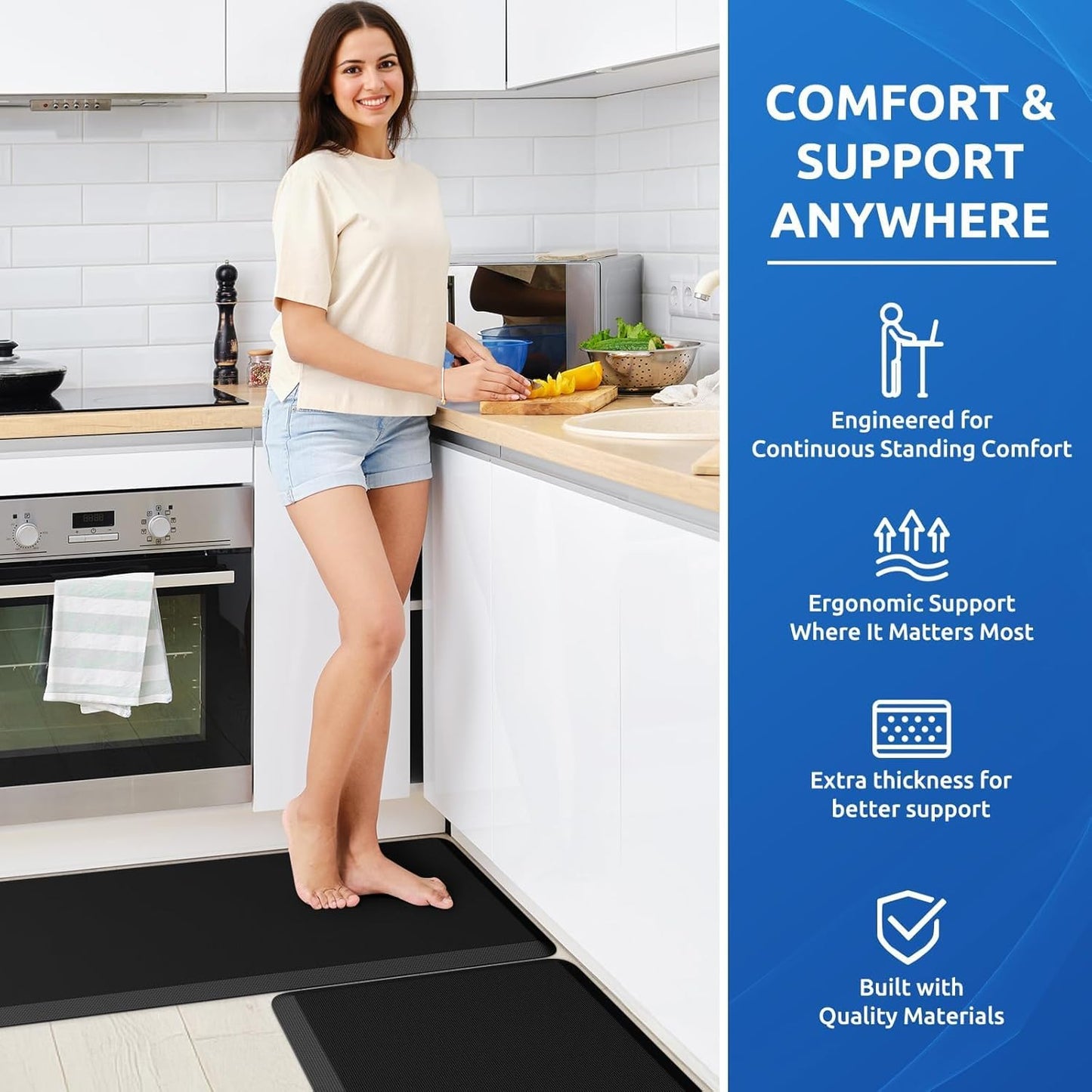 KitchenClouds 2PCS Kitchen Rugs Cushioned Anti-Fatigue Non-Slip Waterproof Kitchen Mat Comfort Foam Standing Mat for Floor Office Sink Laundry (Black) - Lumora Desk