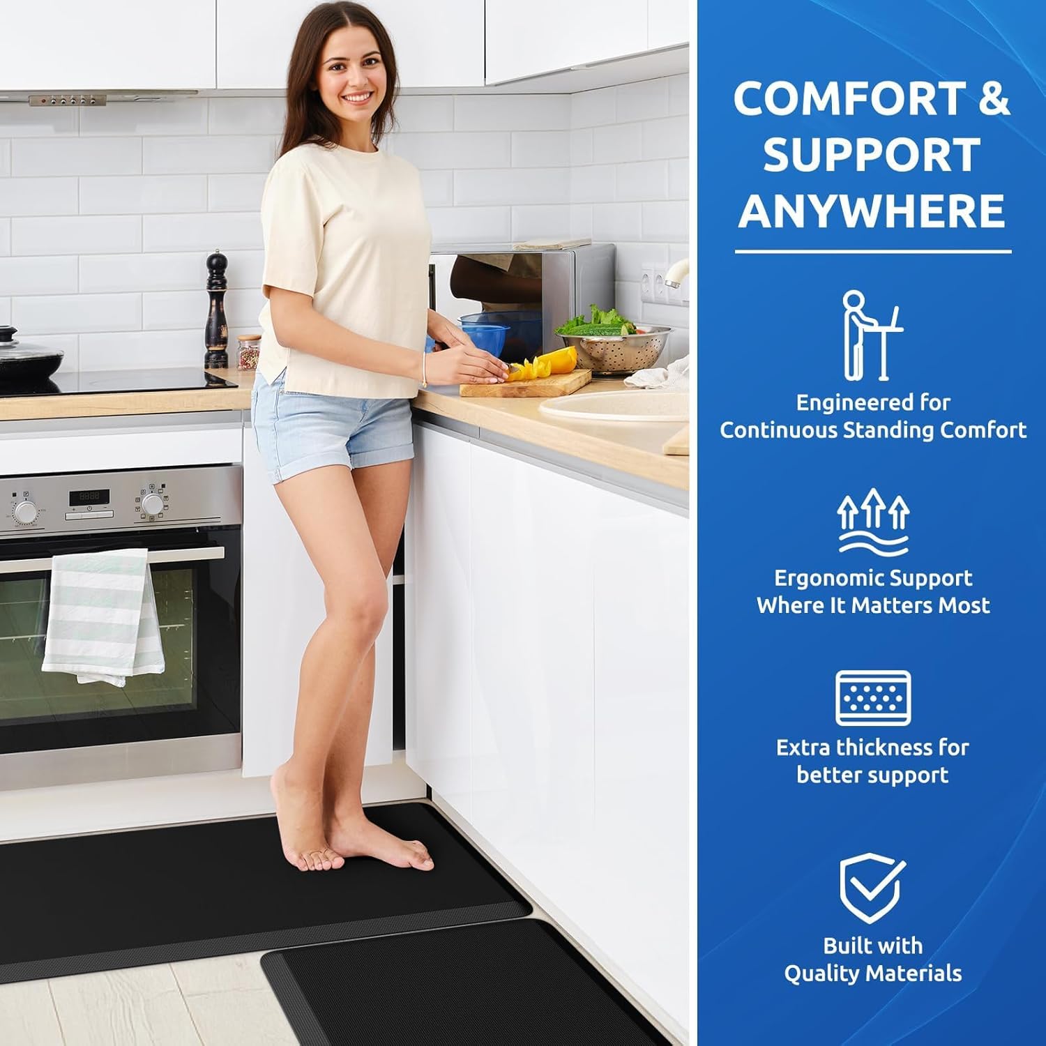 KitchenClouds 2PCS Kitchen Rugs Cushioned Anti-Fatigue Non-Slip Waterproof Kitchen Mat Comfort Foam Standing Mat for Floor Office Sink Laundry (Black) - Lumora Desk
