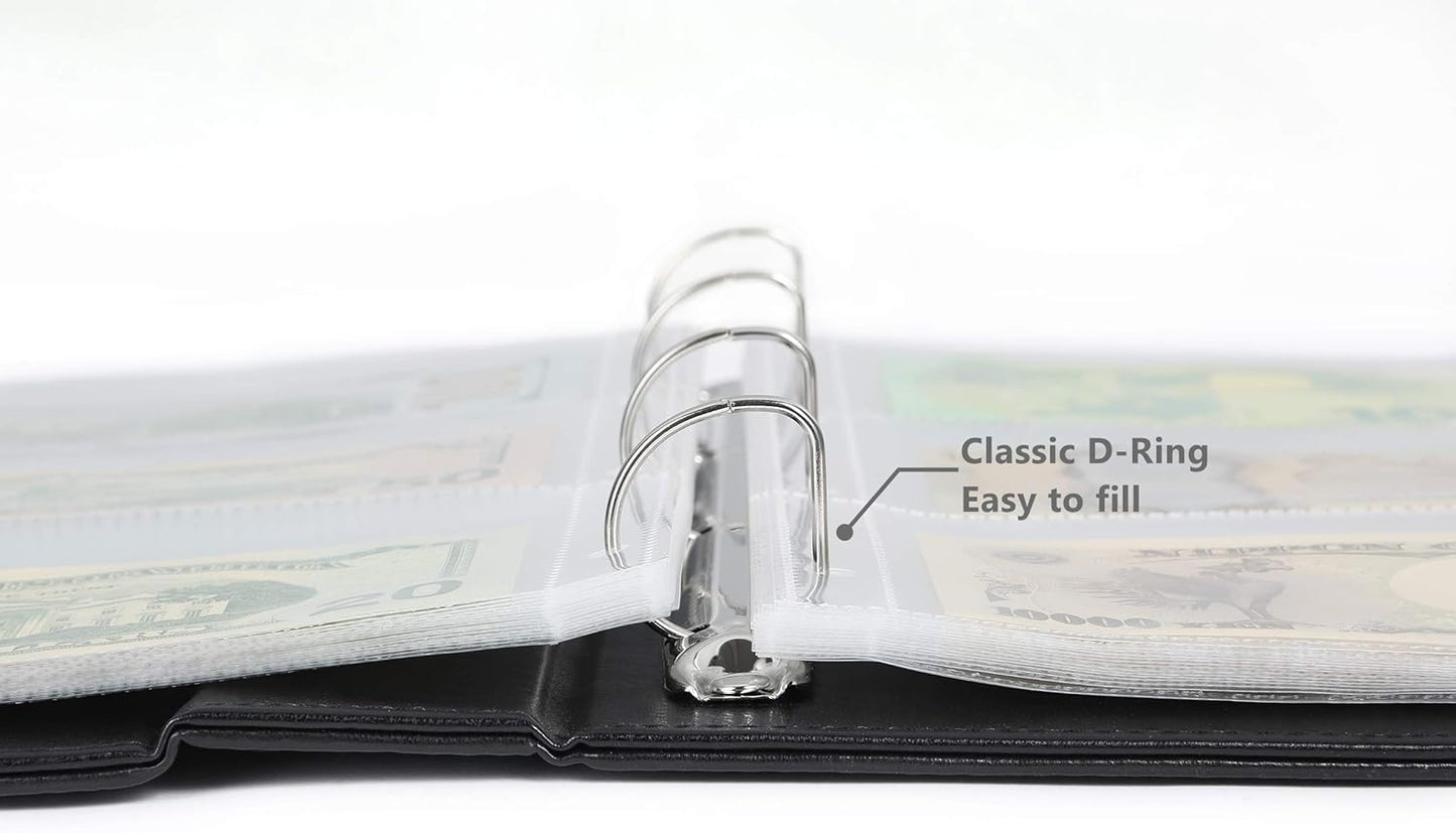 MUDOR 90 Pockets Dollar Bill Holders for Collectors, Premium PU Banknote World Currency Collection Album, Classic Paper Money Collecting Storage Book Album Binder Supplies (Black)