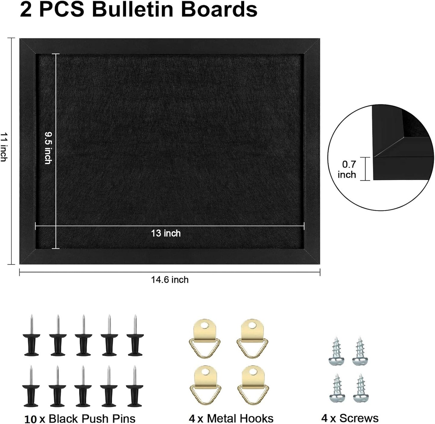 TORASO Cork Board Bulletin Board, Cork Boards for Walls with Pins, Eye Bolts, gaskets, Screws, Pin Board for Office, School and Home (All Black, 11“x14.5” - 2p) - Lumora Desk