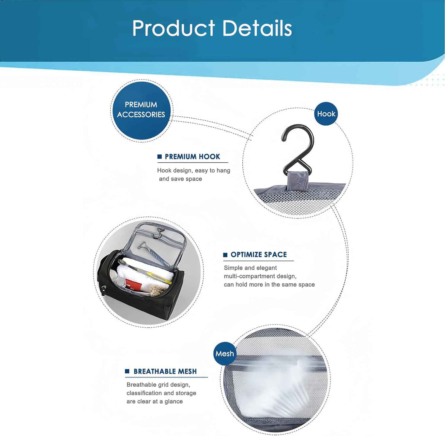 Tumecos Toiletry Dopp Kit Travel Electronics Organizer Shaving Accessories Bag