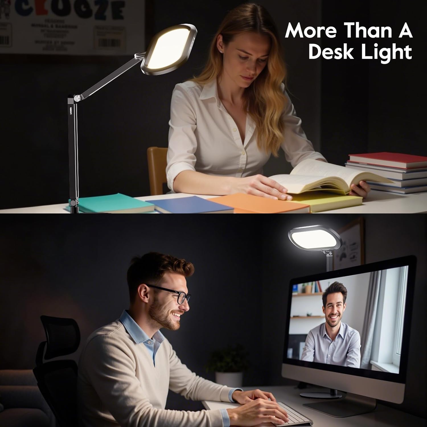 Eye-Caring Desk Lamp for Home Office – LED Soft Light with Knob Remote, Stepless Dimming & Color, Memory, Metal Table Lamp for Zoom, Studying, Video Conference, Flicker-Free, Glare-Free - Lumora Desk