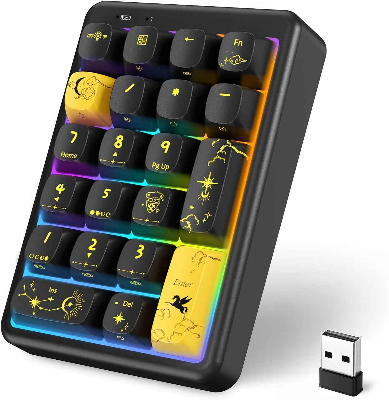 Wireless Number Pad, BT 5.0 Mechanical Number Keypad for Laptop, 21 Key Hot Swappable RGB Numeric Keypad, USB/2.4G Wireless Number Pad Keyboard, Rechargeable Cute Black Creamy Keyboard Number Pad