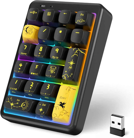 Wireless Number Pad, BT 5.0 Mechanical Number Keypad for Laptop, 21 Key Hot Swappable RGB Numeric Keypad, USB/2.4G Wireless Number Pad Keyboard, Rechargeable Cute Black Creamy Keyboard Number Pad